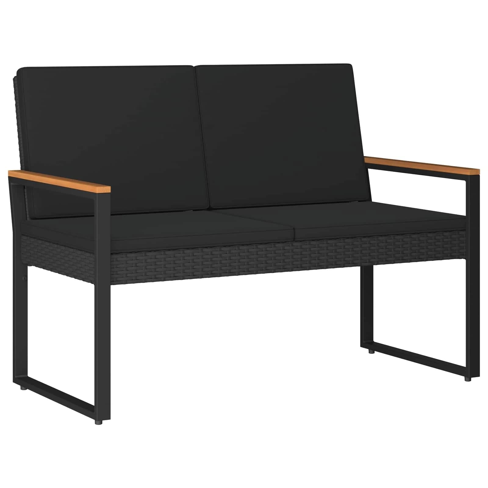 Zunanja klop z blazino Črna 107 x 61 x 80 cm poli ratan - slika 2