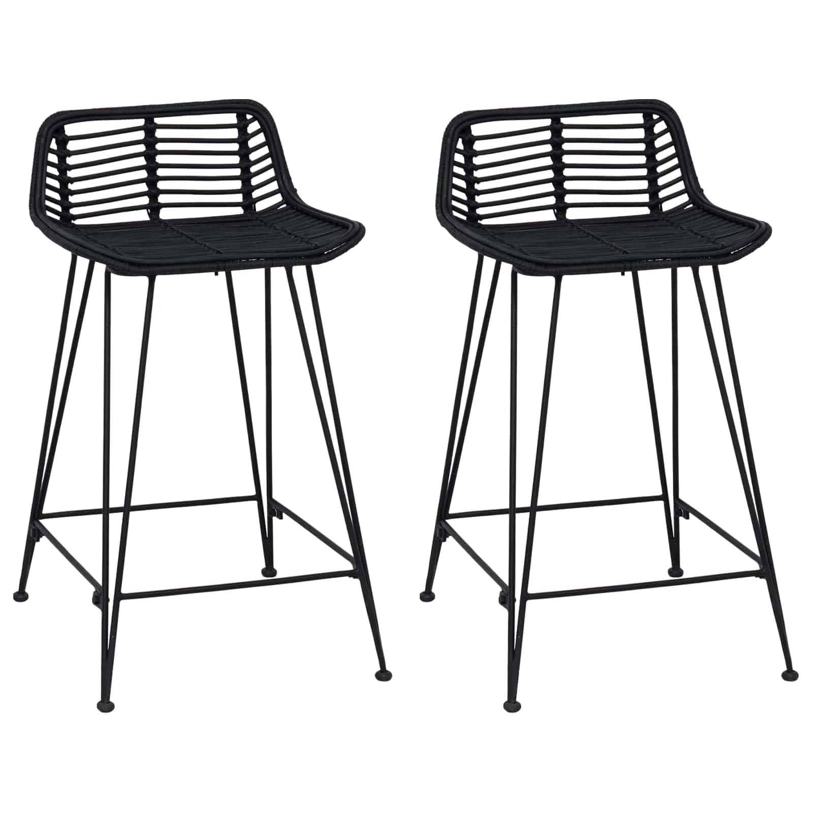 Barski stol 2 kos Črna 44 x 45 x 76 cm Rattan in jeklo - slika 2