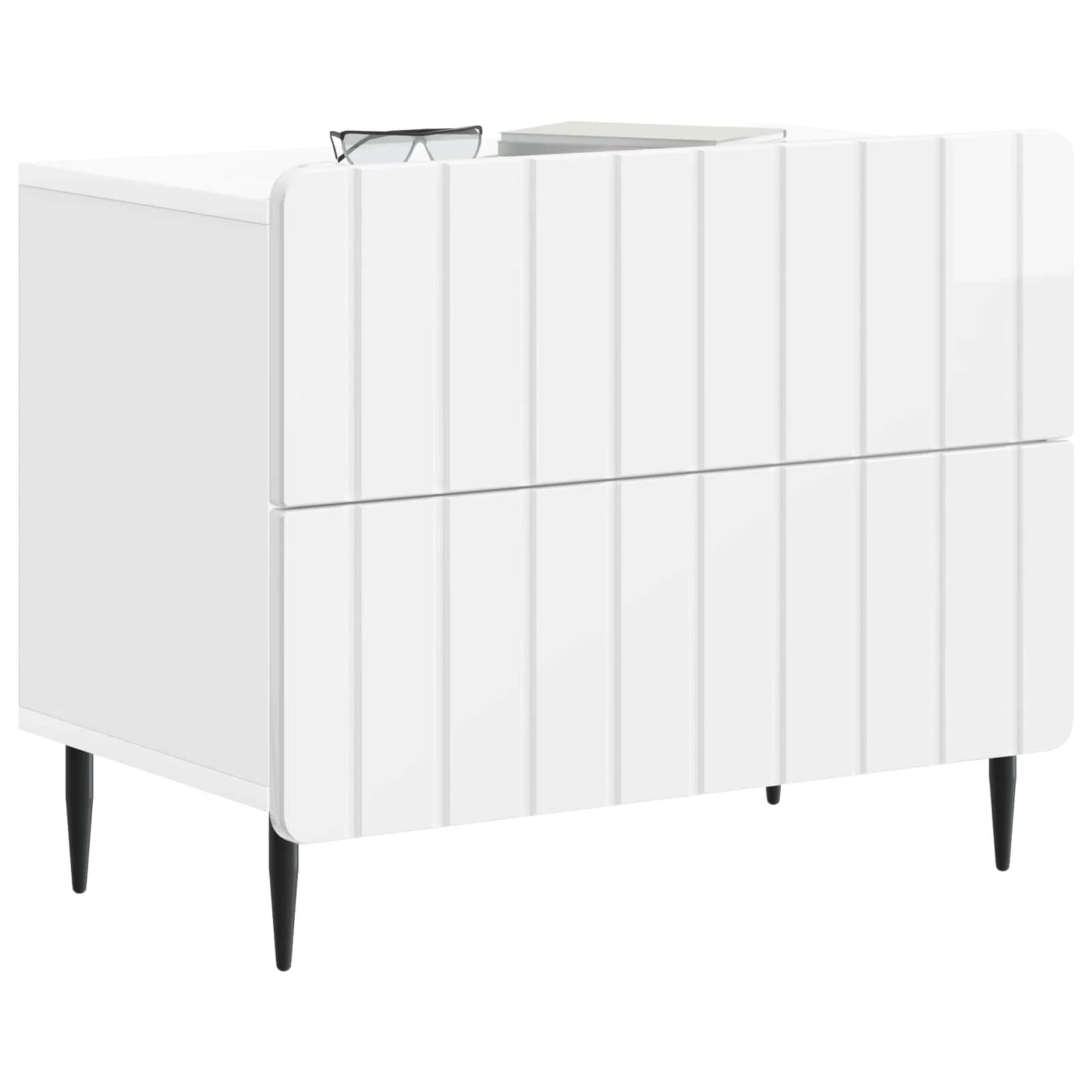 Nočna omarica s predalom Bela visok sijaj 62 x 34,5 x 49,5 cm - slika 3