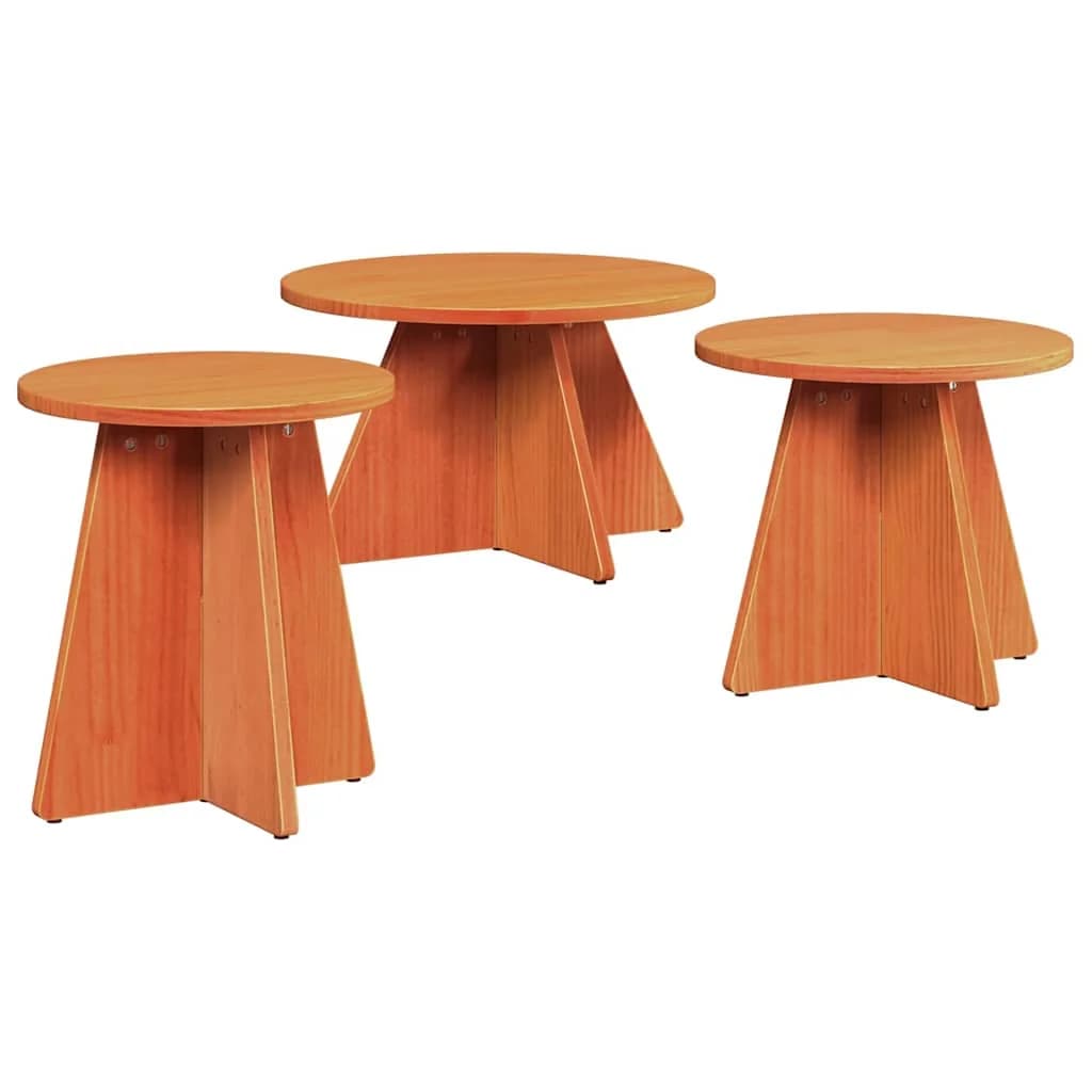 Klubska miza 3 kos Voskast rjav 49 x 49 x 30 cm - slika 2