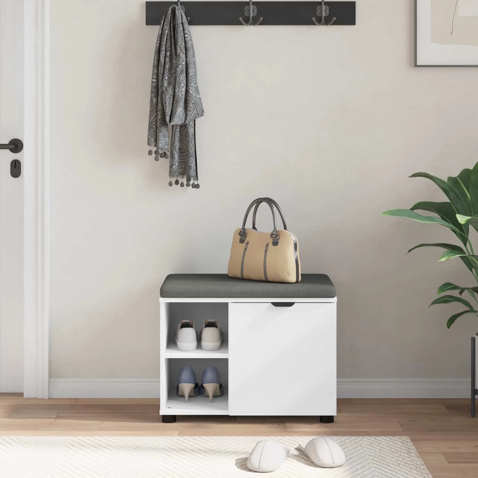 Haldna klop Bela 60 x 38 x 46 cm Oblikovan Les in Tkanina - slika 4