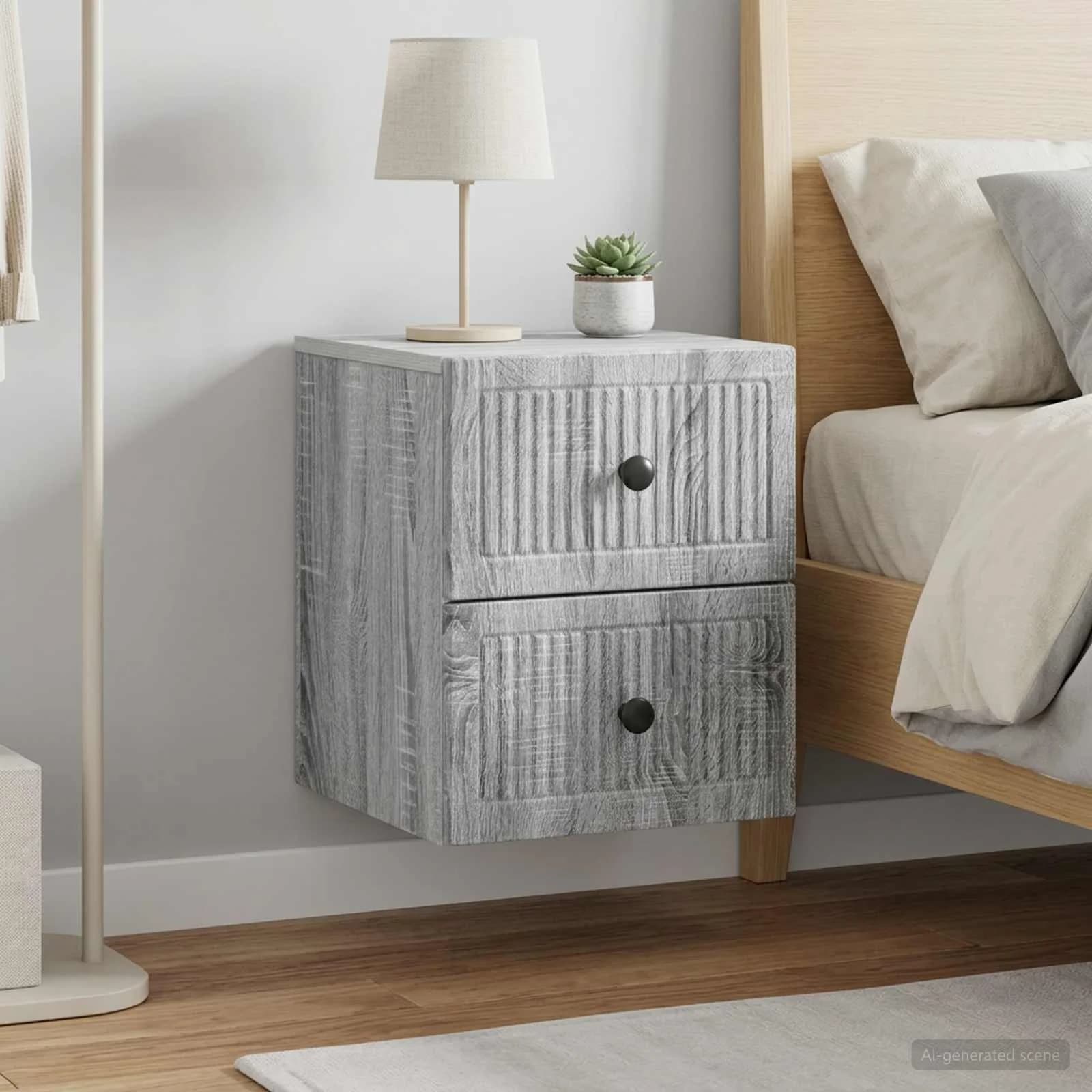 Stenski nočni omarici 2 kos Siva Sonoma 33 x 34,5 x 40 cm - slika 4