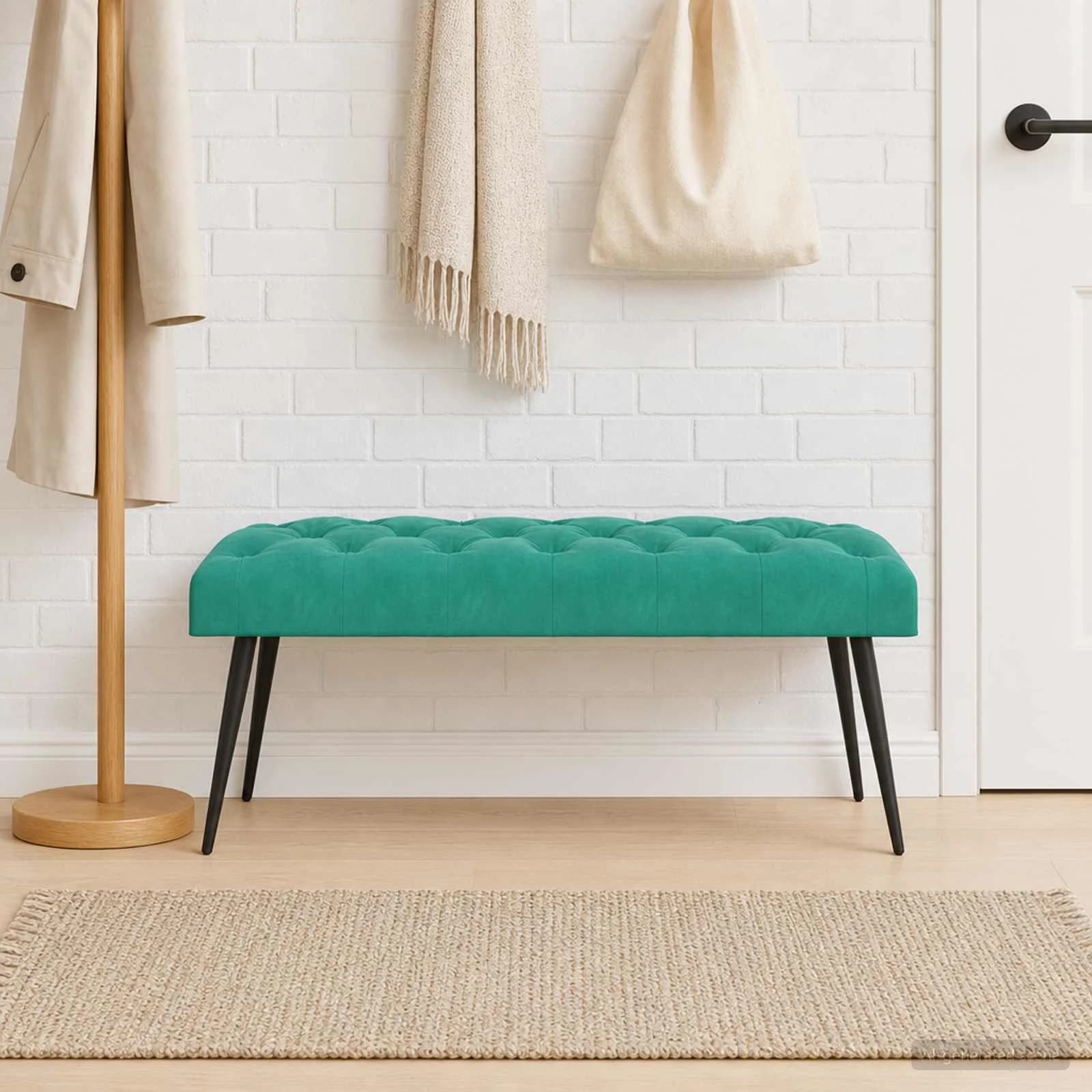 Klop s gumbnim oblazinjenjem Turkizna 110 x 40 x 46 cm Žamet - slika 3