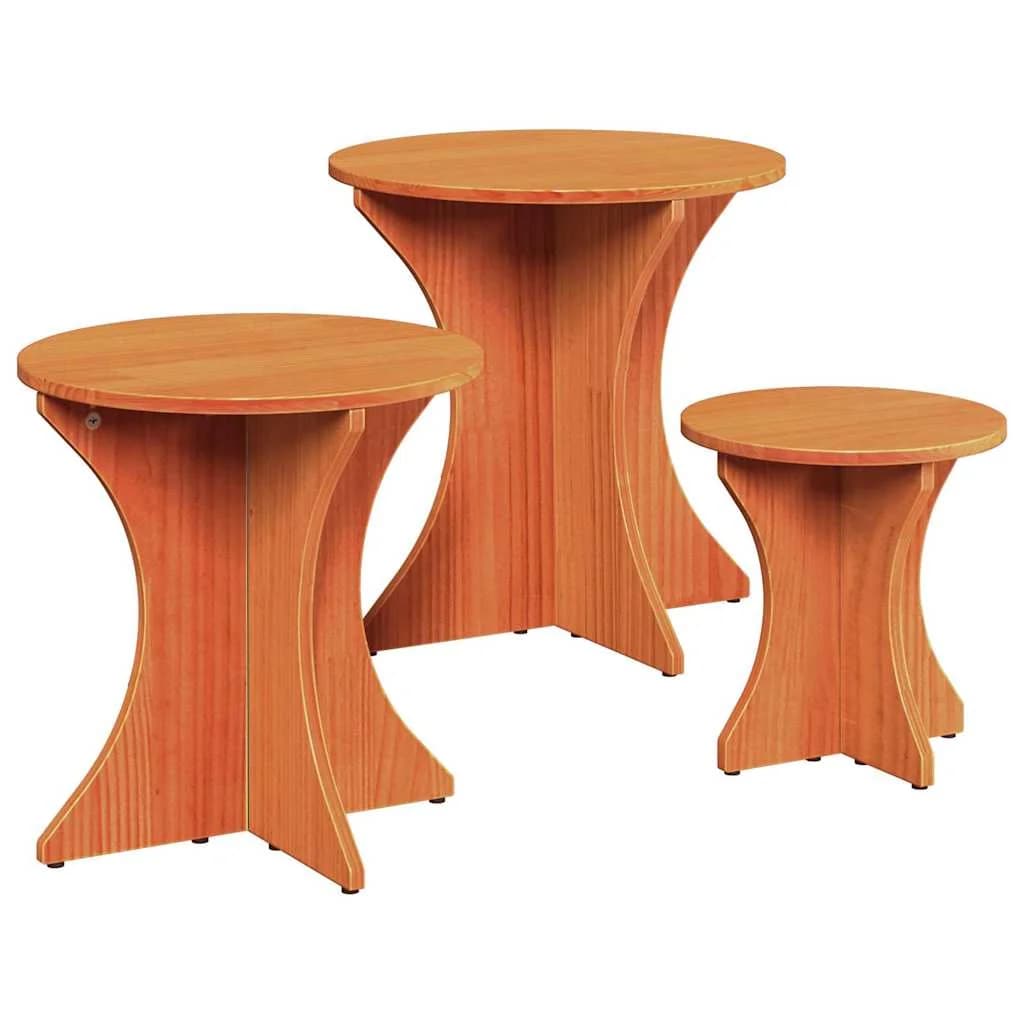 Klubska miza 3 kos Voskast rjav 46 x 46 x 47 cm - slika 2