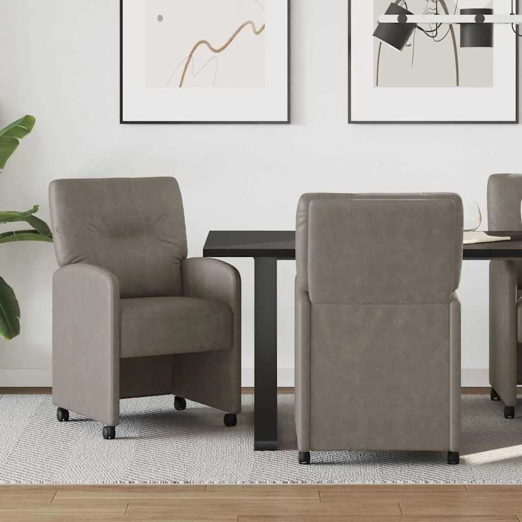 Jedilni stoli s kolesi 2 kos Umetna koža Siva 57 x 67 x 95 cm