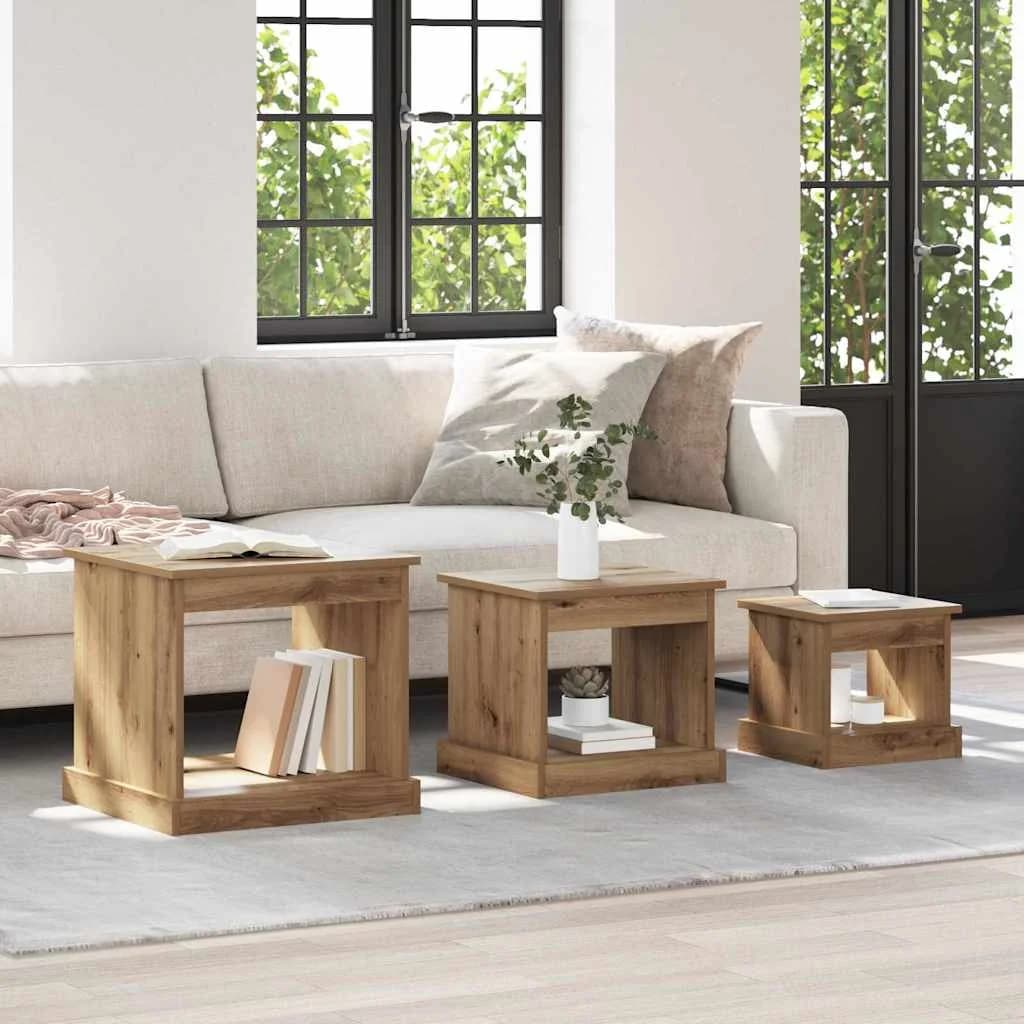 Klubska miza 3 kos Umetni hrast 48 x 45 x 45 cm Inženirski les