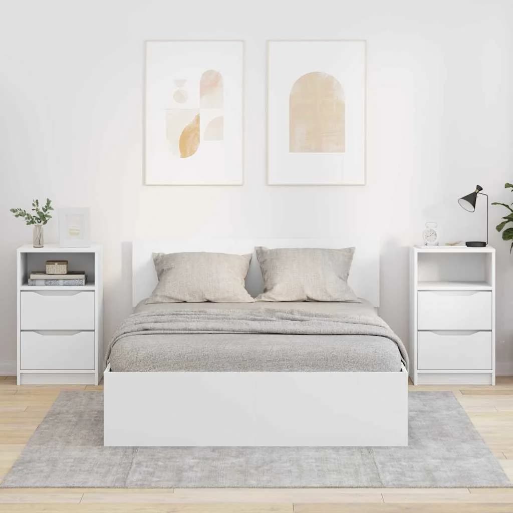 Posteljne mize 2 kos Bela 40 x 30 x 467 cm Inženirski les