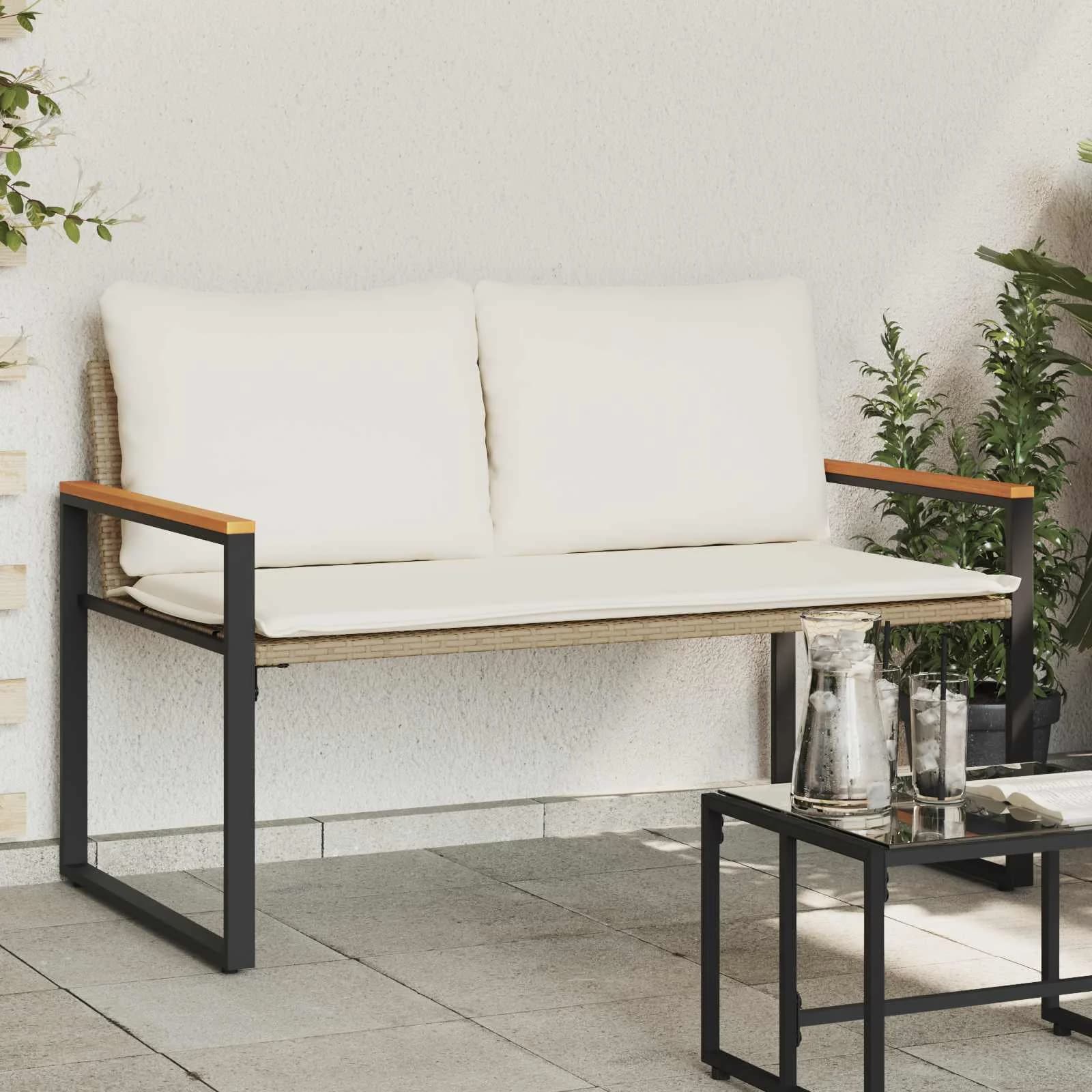klop z blazino Bež in smetanasto bela 115 x 65 x 72 cm Ratan