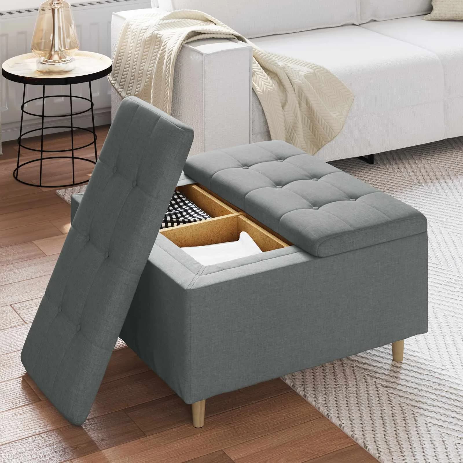 Shranjevalna tabureta Temno siva 80 x 80 x 45 cm blago - slika 4