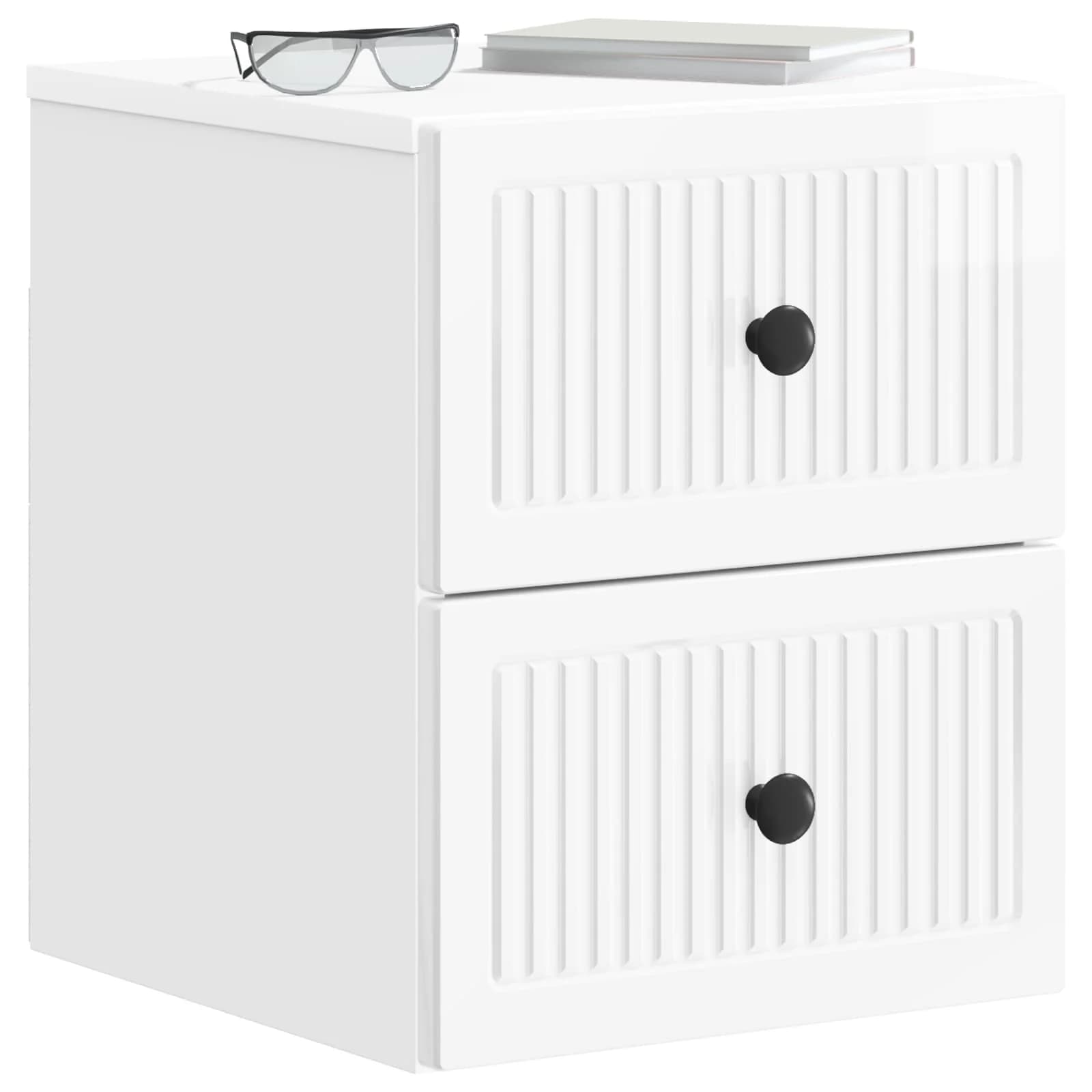 Stenski nočni omarici 2 kos Bela visok sijaj 33 x 34,5 x 40 cm - slika 3