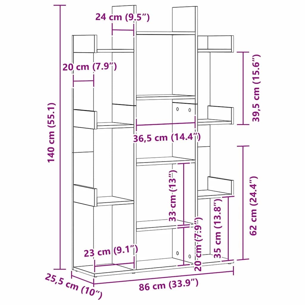 Knjižna omara 13 nivojev 86 x 25,5 x 140 cm Inženirski les - slika 11