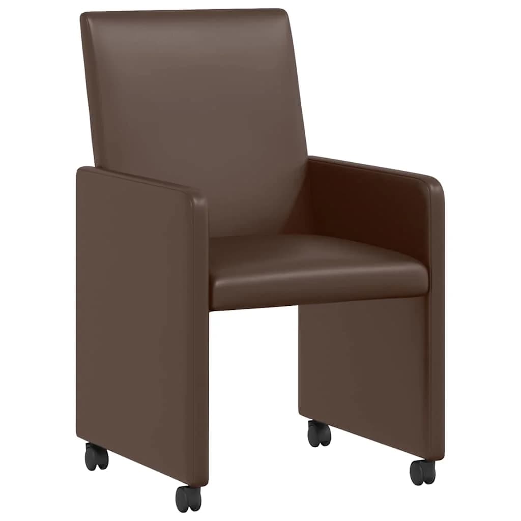 Jedilni stoli s kolesi 2 kos Umetna koža Rjava 57 x 66 x 94 cm - slika 2