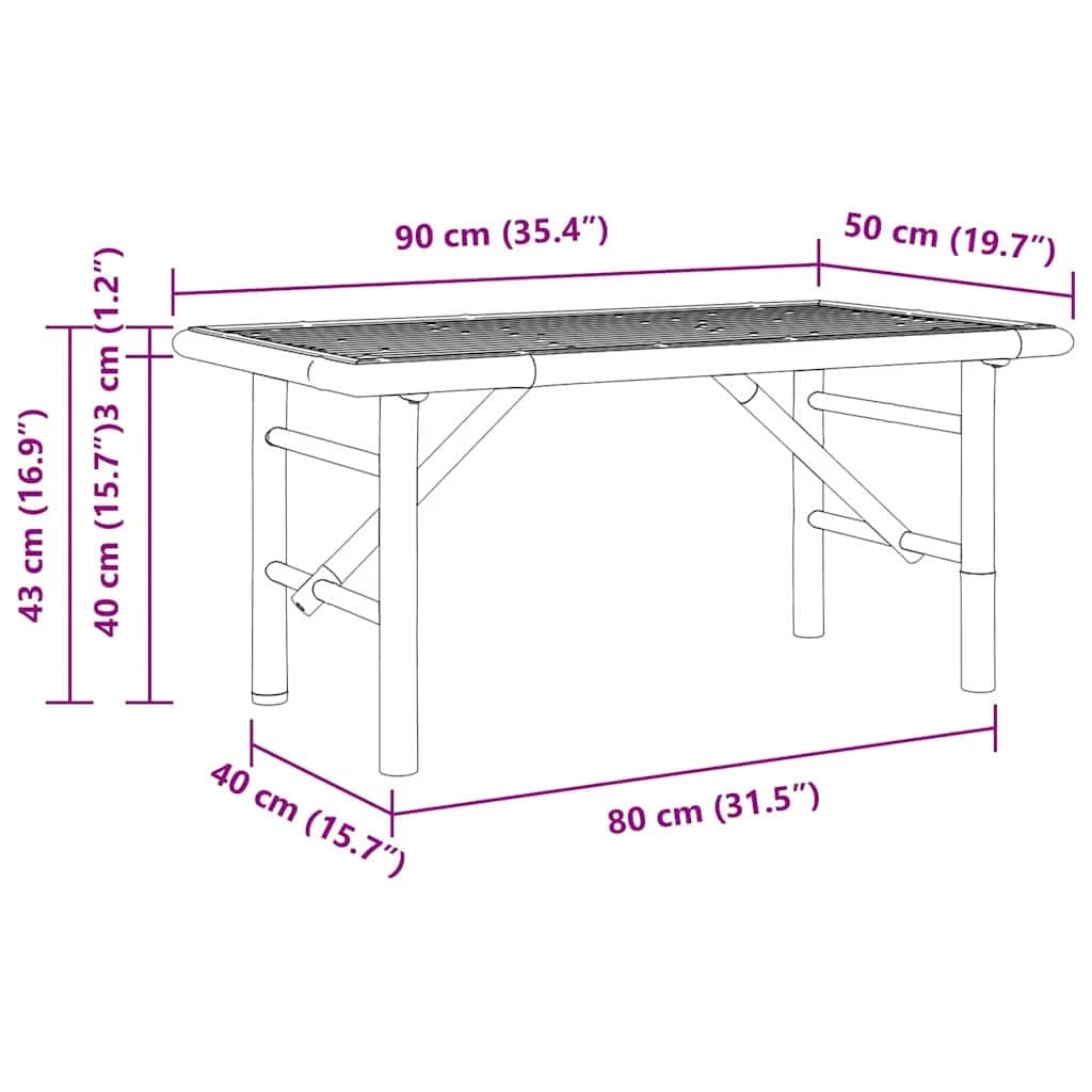 Klubska miza Rjava 90 x 50 x 43 cm Bambus - slika 10