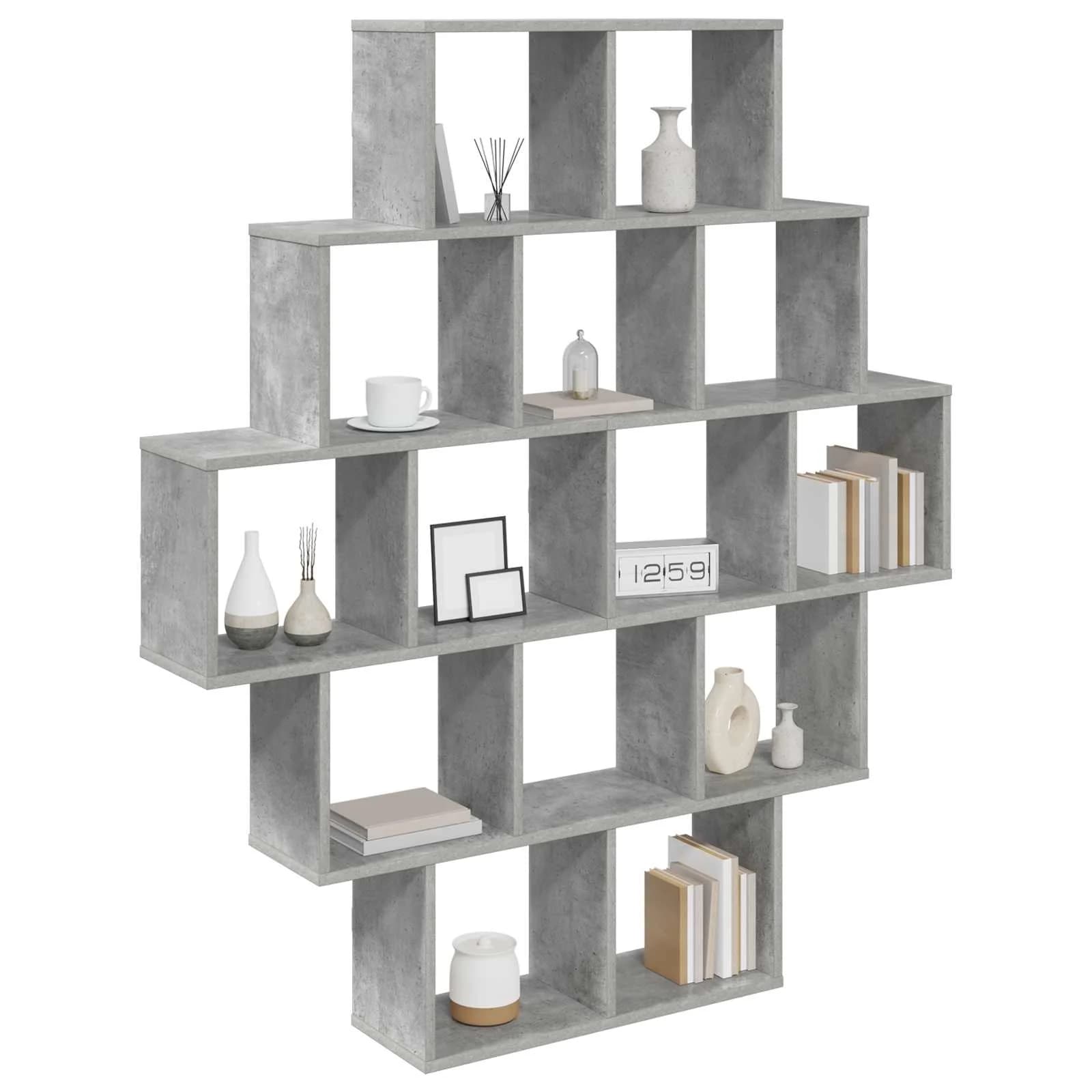 Stenska polica Betonsko siva 120 x 20 x 136 cm Inženirski les - slika 3