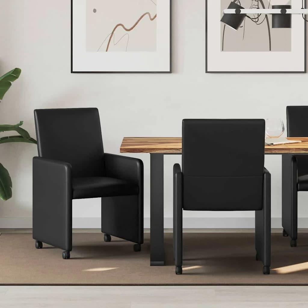 Jedilni stoli s kolesi 2 kos Umetna koža Črna 57 x 66 x 94 cm
