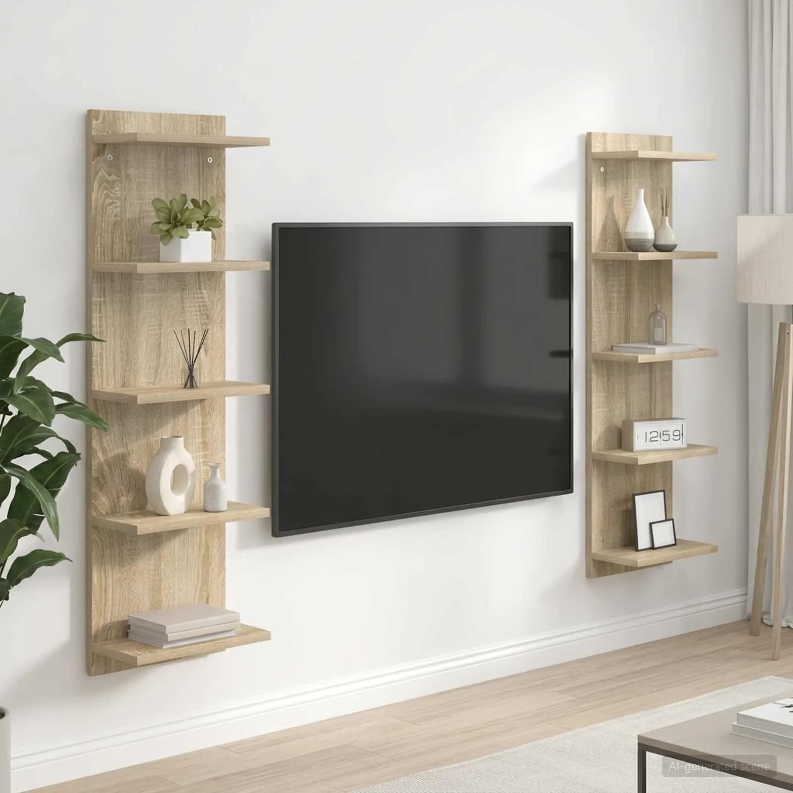 Stenska polica 2 kos Sonoma hrast 30 x 15 x 100 cm