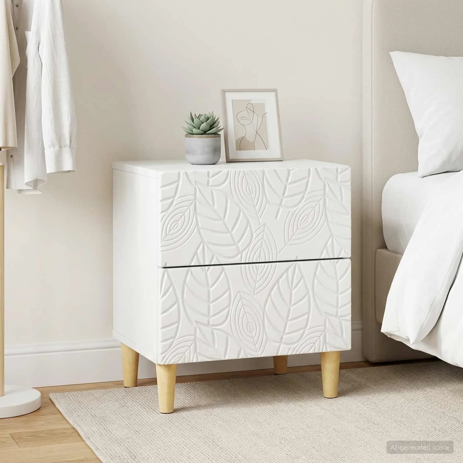 Nočna omarica 2 kos Bela 43 x 34,5 x 48 cm Inženirski les - slika 3