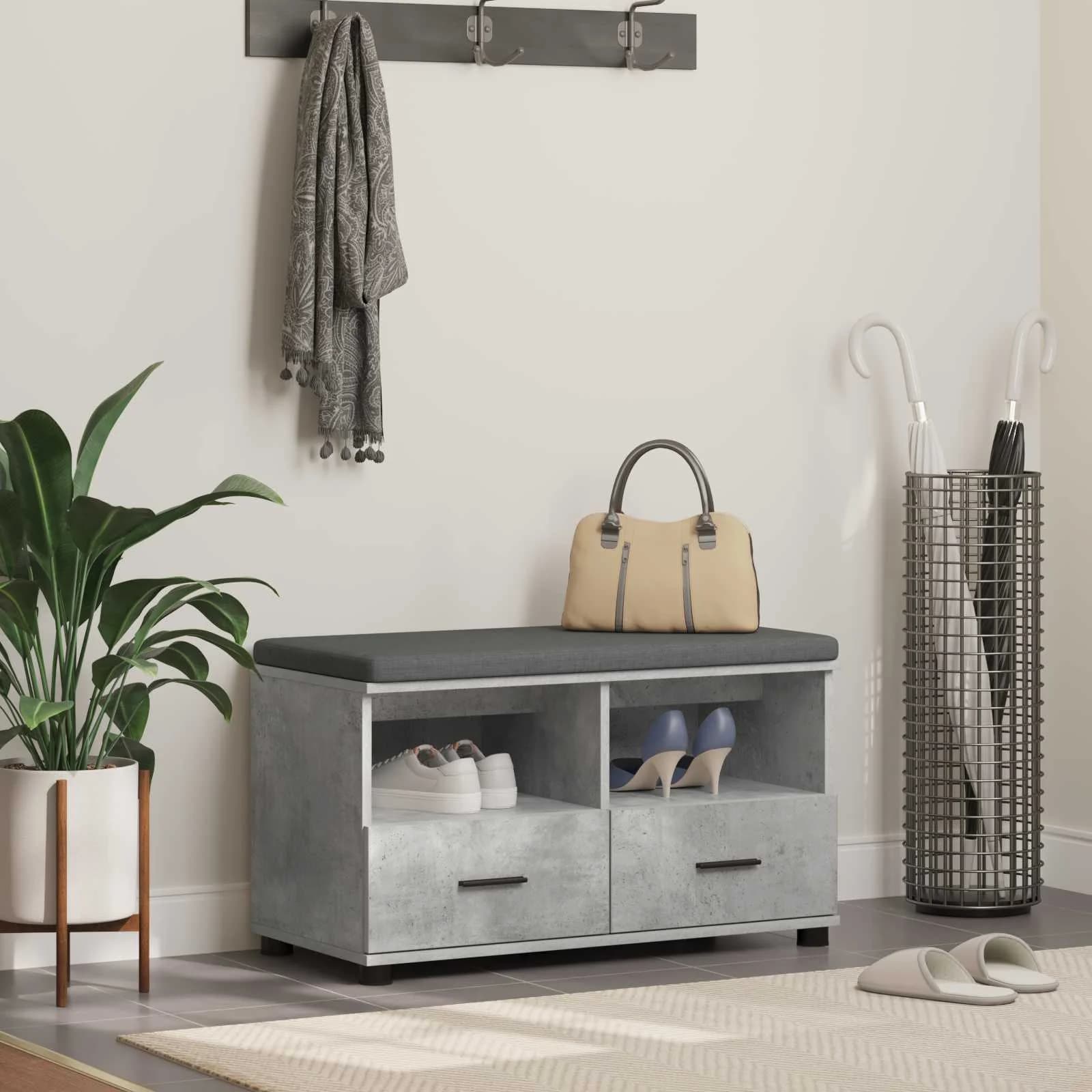 Haldna klop Beton Siva 80 x 38 x 46 cm Oblikovan Les in Tkanina