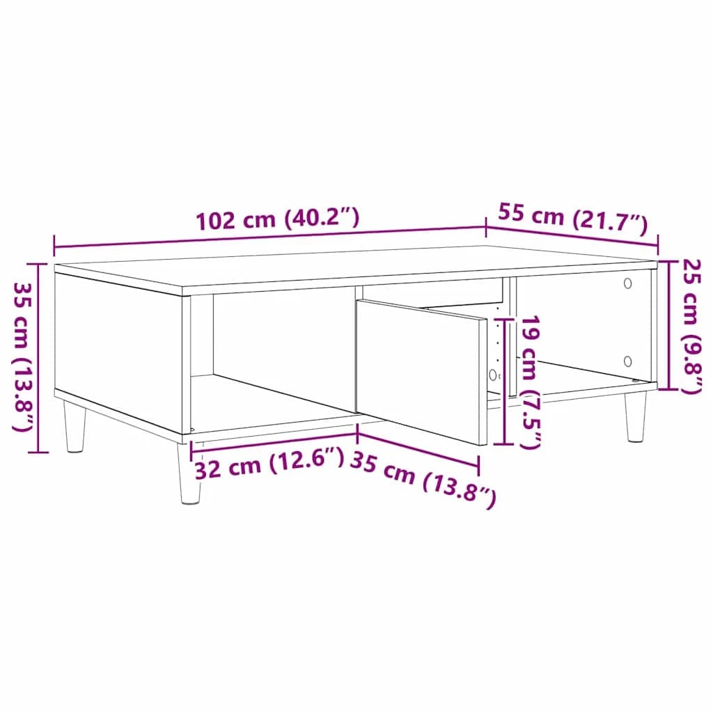 Klubska miza Bela 102 x 55 x 35 cm Inženirski les - slika 12