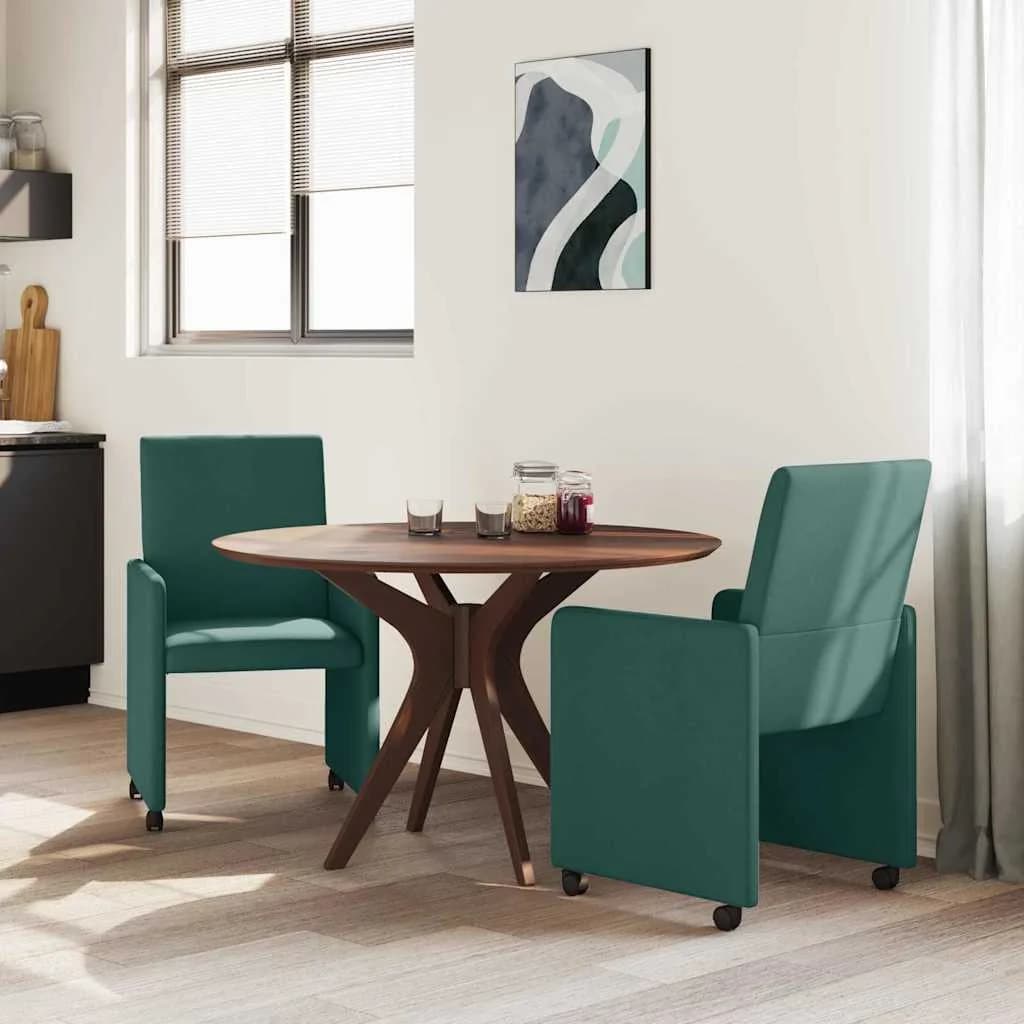 Jedilni stoli s kolesi 2 kos blago Temno zelena 57 x 66 x 94 cm - slika 3