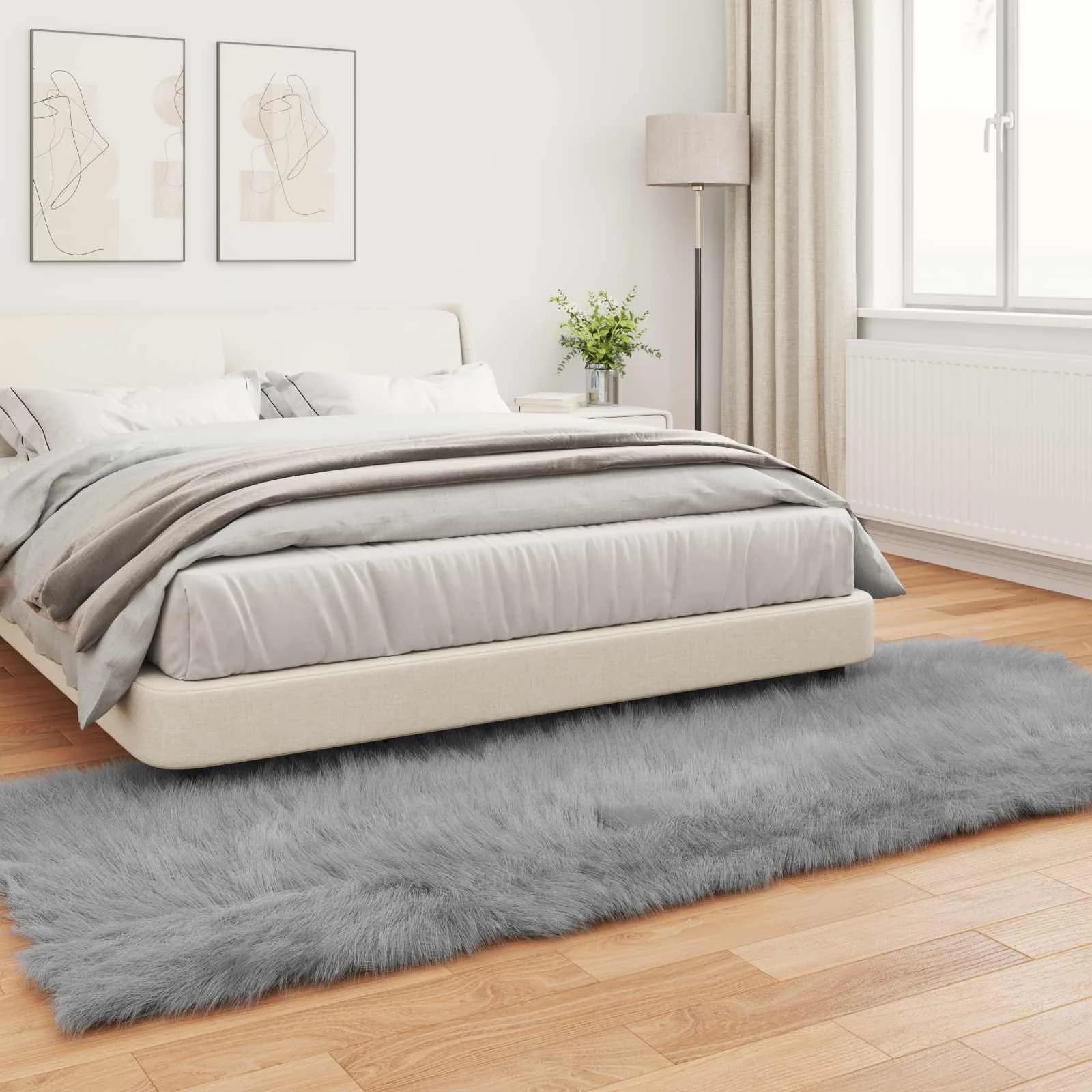 Preproga iz umetnega ovčjega krzna TAFALLA Siva 80 x 250 cm - slika 4
