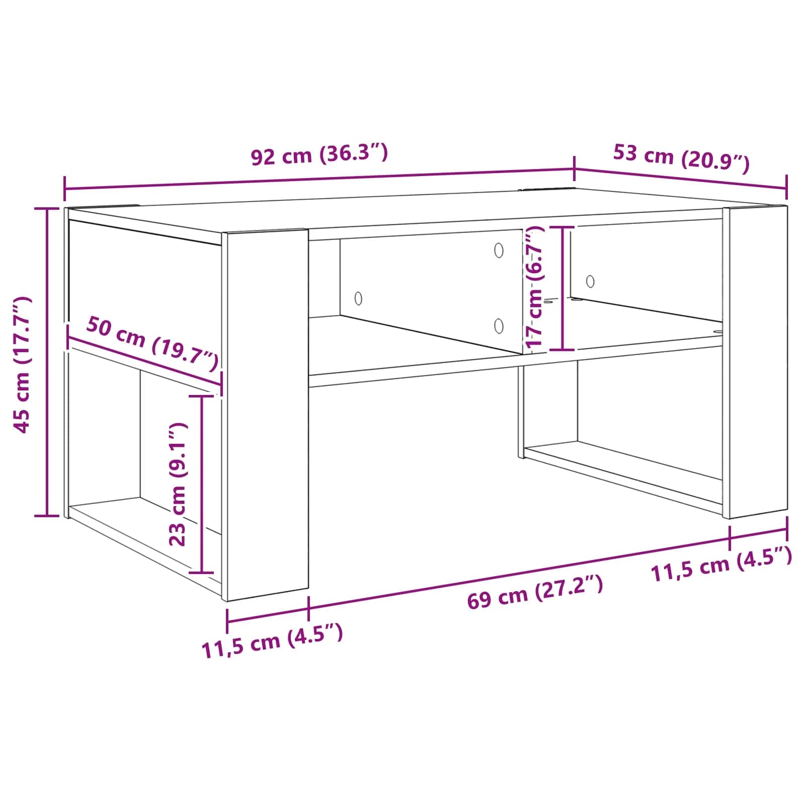 Klubska miza Črna Orehovina 92 x 53 x 45 cm Inženirski les - slika 11