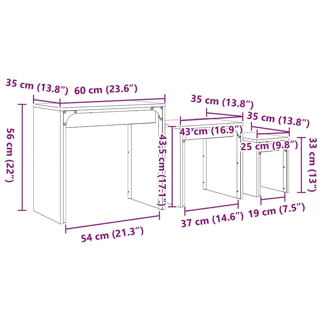 Klubska miza 3 kos Star les 60 x 35 x 56 cm Inženirski les - slika 12