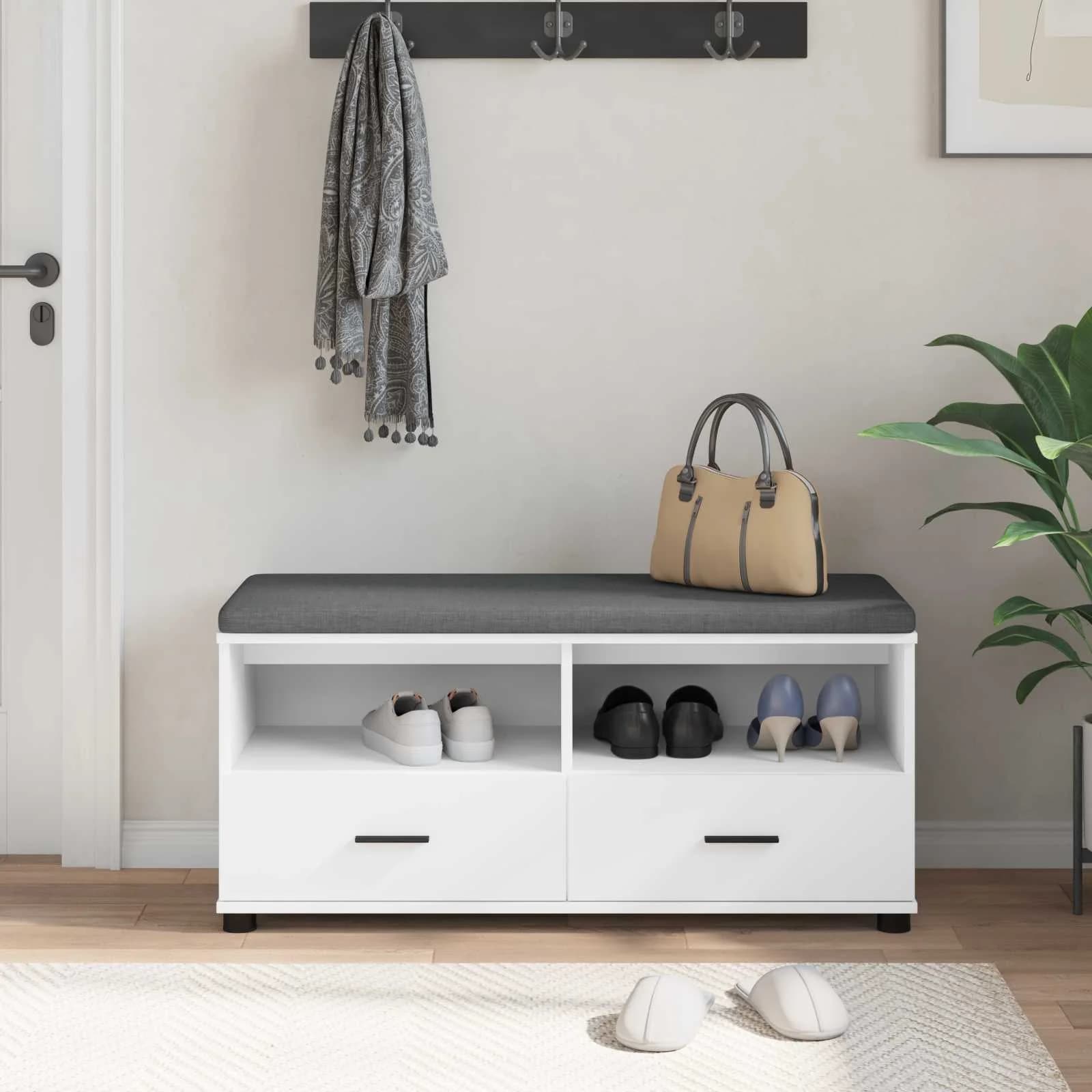 Haldna klop Bela 100 x 38 x 46 cm Oblikovan Les in Tkanina - slika 4
