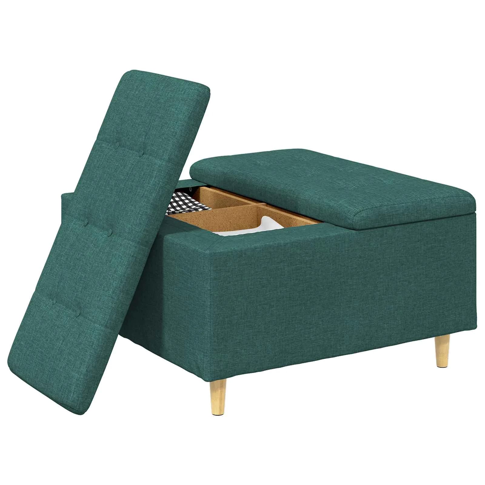 Shranjevalna tabureta Temno zelena 80 x 80 x 45 cm blago - slika 3