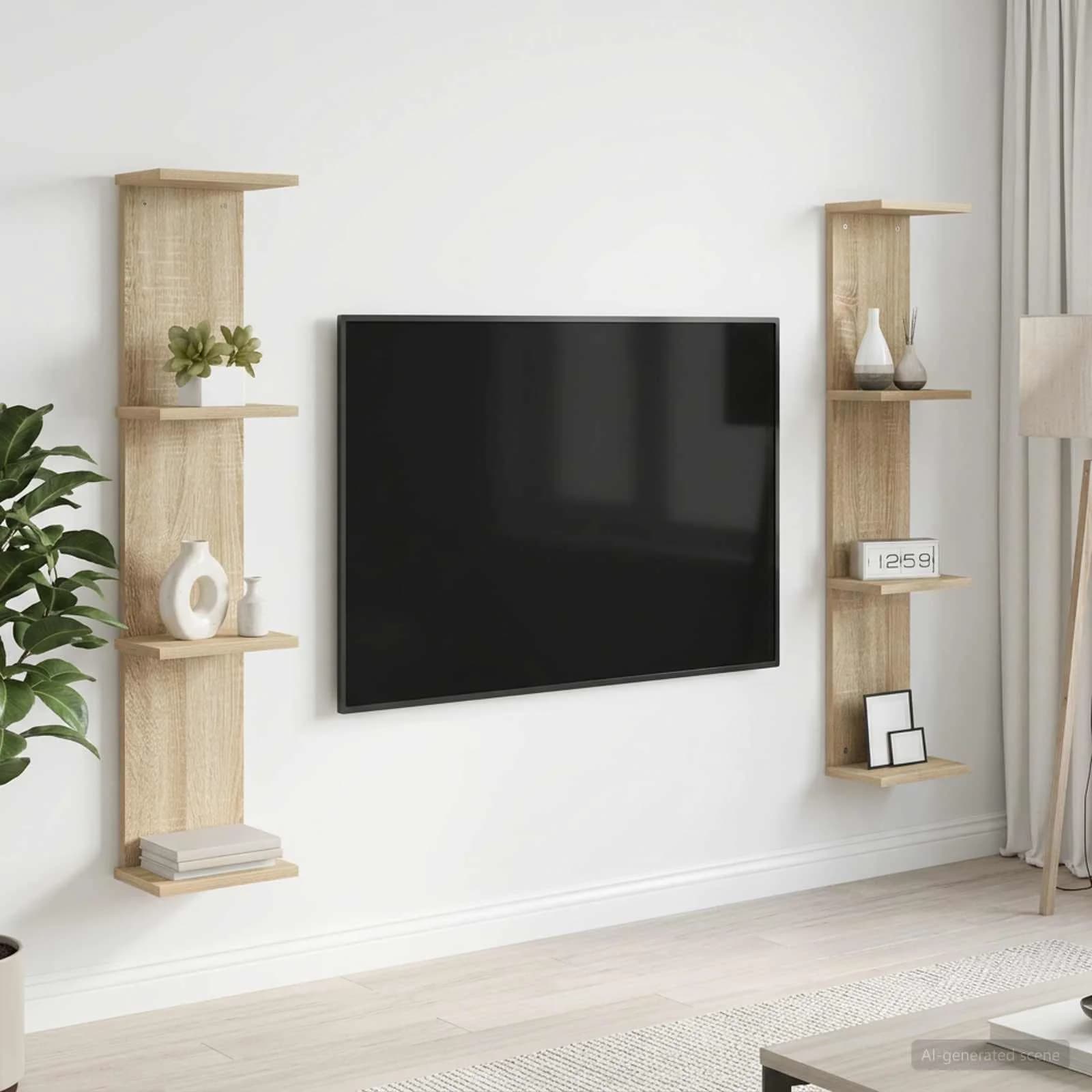 Stenska polica 2 kos Sonoma hrast 22 x 15 x 100 cm