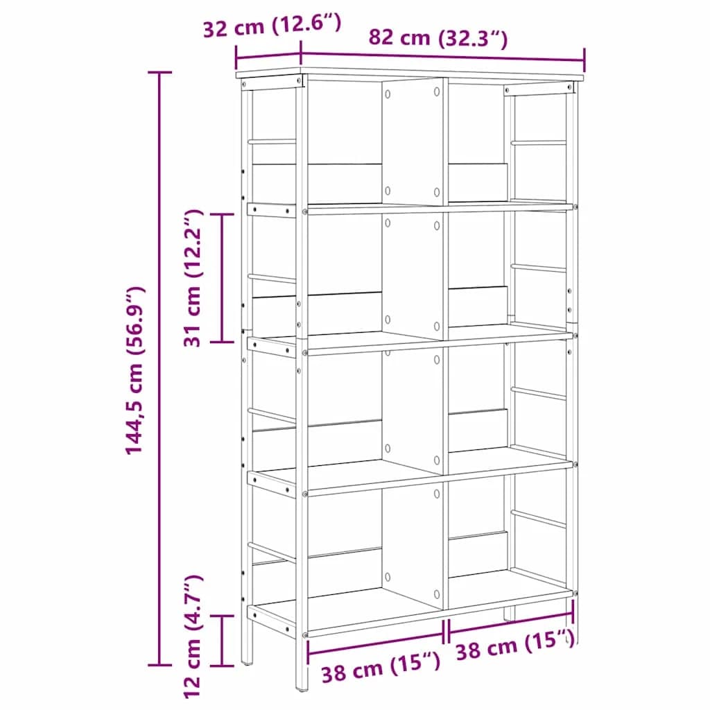 Knjižna polica 8 nivojev 82 x 32 x 144,5 cm Inženirski les - slika 12