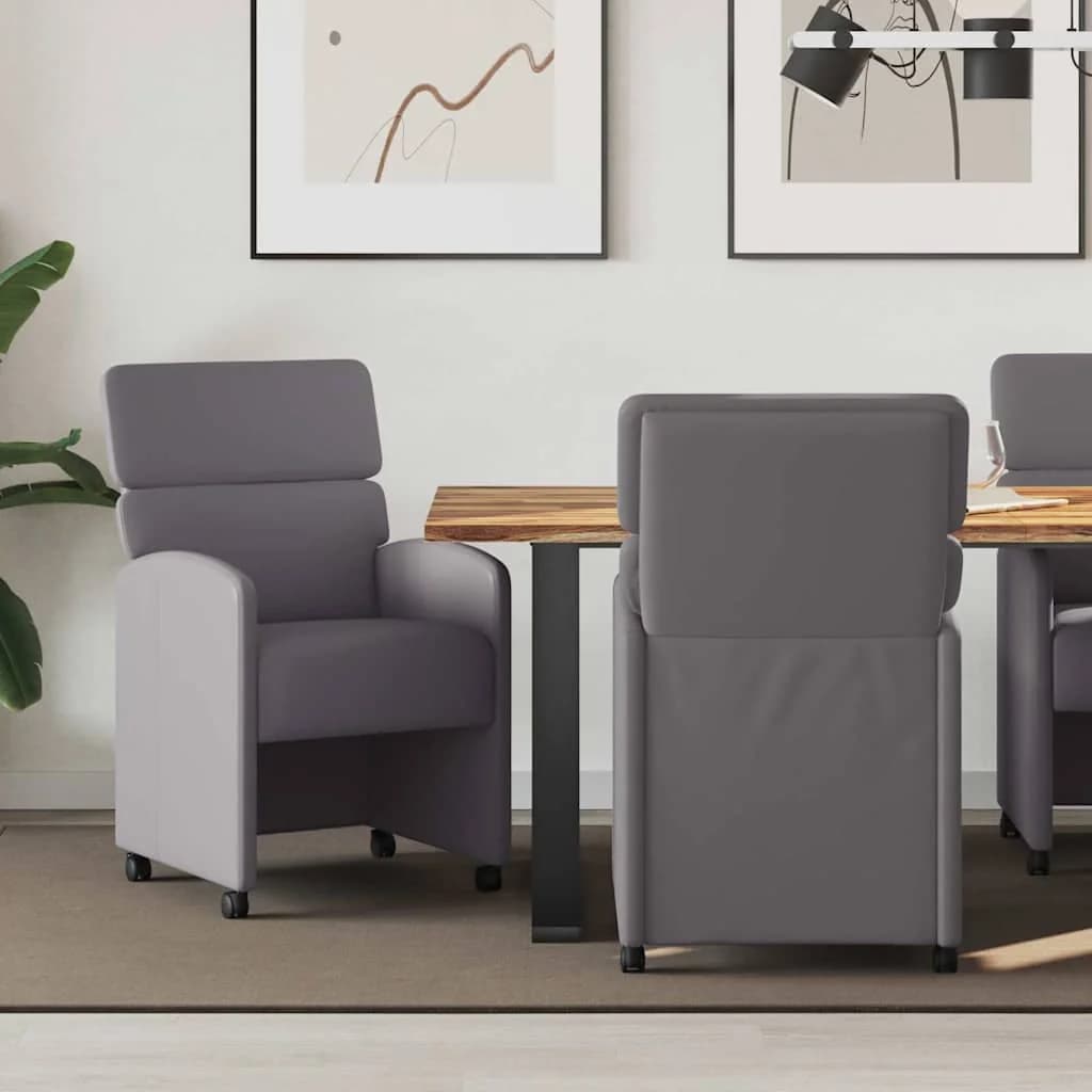 Jedilni stoli s kolesi 2 kos Umetna koža Siva 58 x 65 x 98 cm
