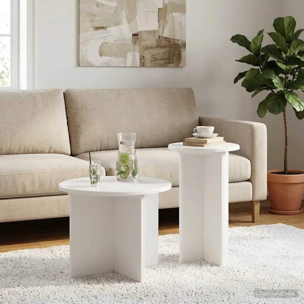 Komplet stranskih mizic 2 kos Bela Ø 45 x 35 cm Inženirski les