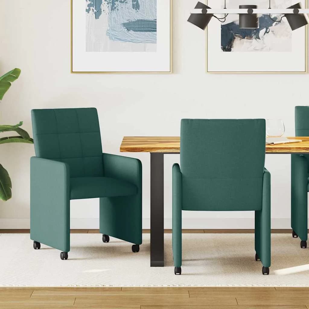 Jedilni stoli s kolesi 2 kos blago Temno zelena 58 x 65 x 94 cm