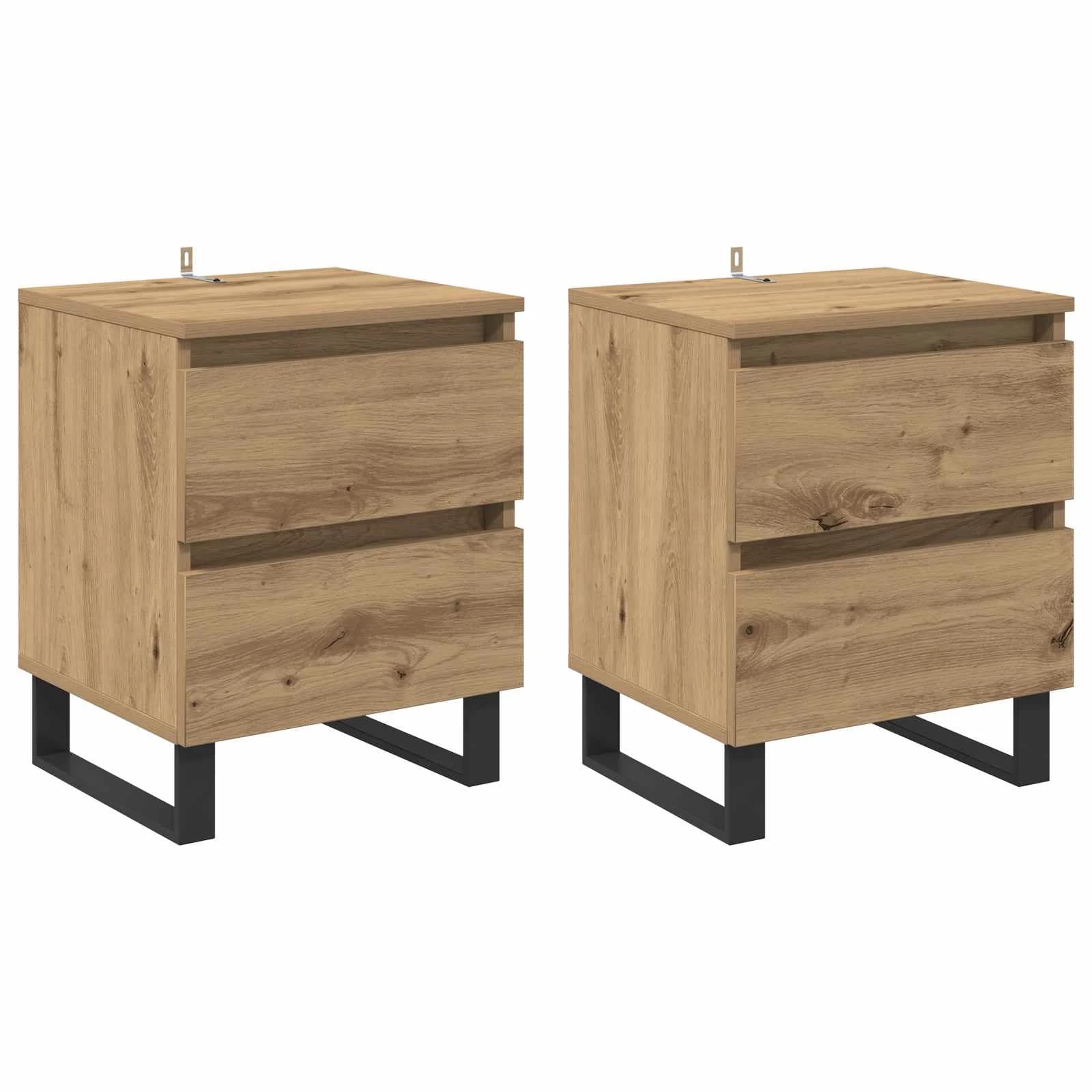 Nočna omarica 2 kos Umetni hrast 40 x 35 x 50 cm Inženirski les - slika 2