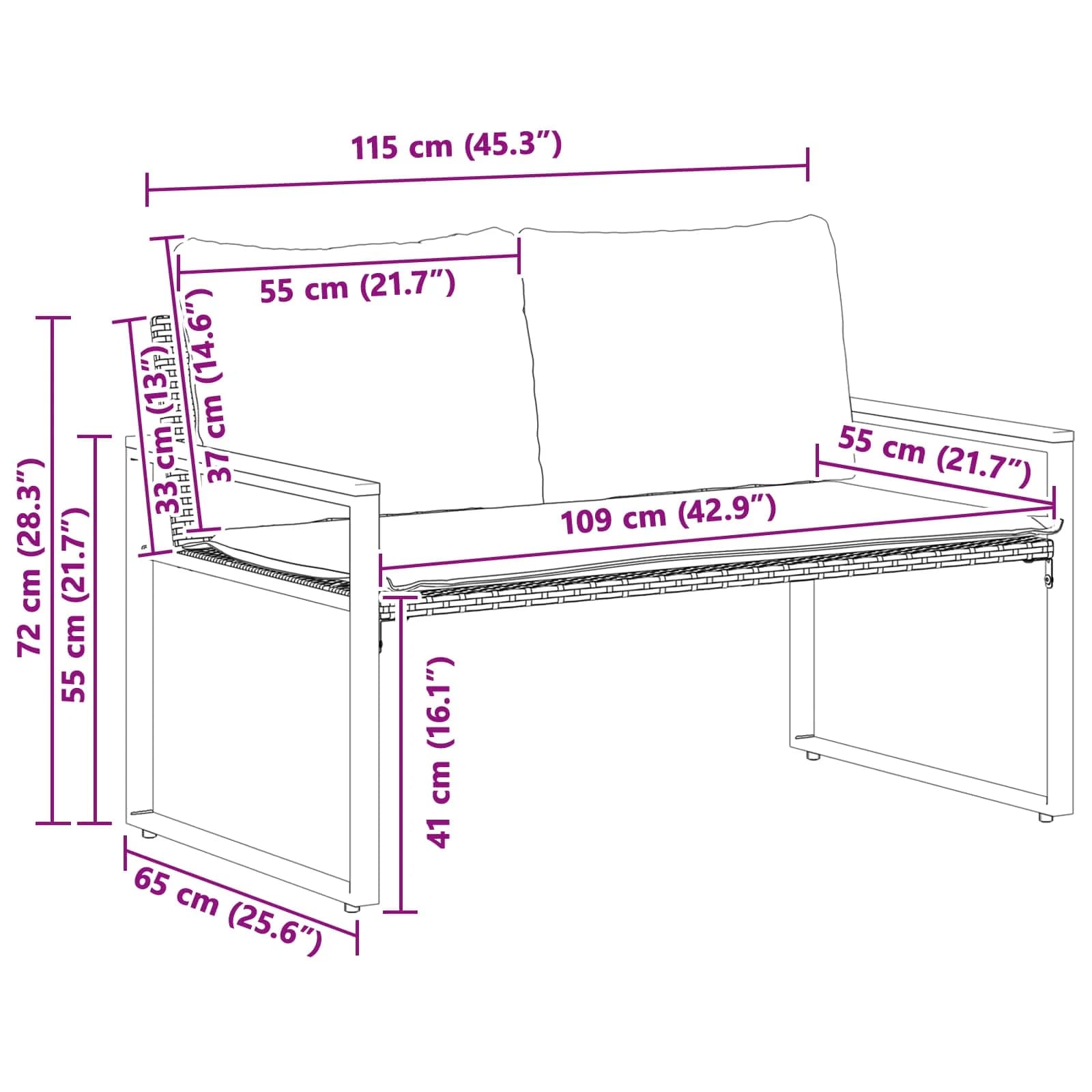 klop z blazino Črna in krem bela 115 x 65 x 72 cm Ratan - slika 12