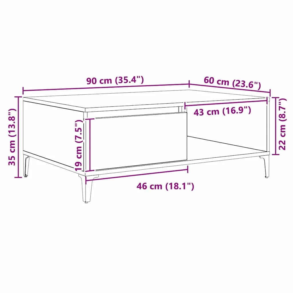 Klubska miza Črni hrast 90 x 60 x 35 cm Inženirski les - slika 9