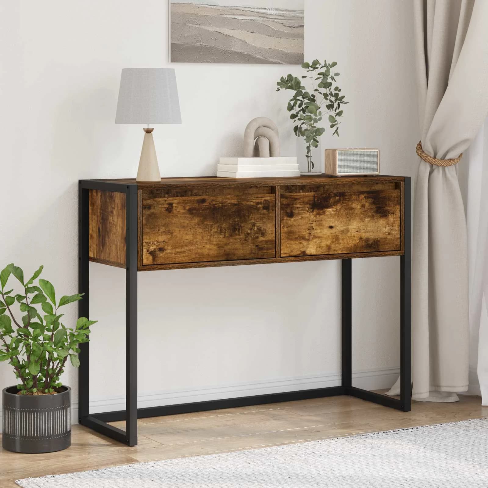 Stranska miza Dimni hrast 100 x 36 x 75 cm Inženirski les
