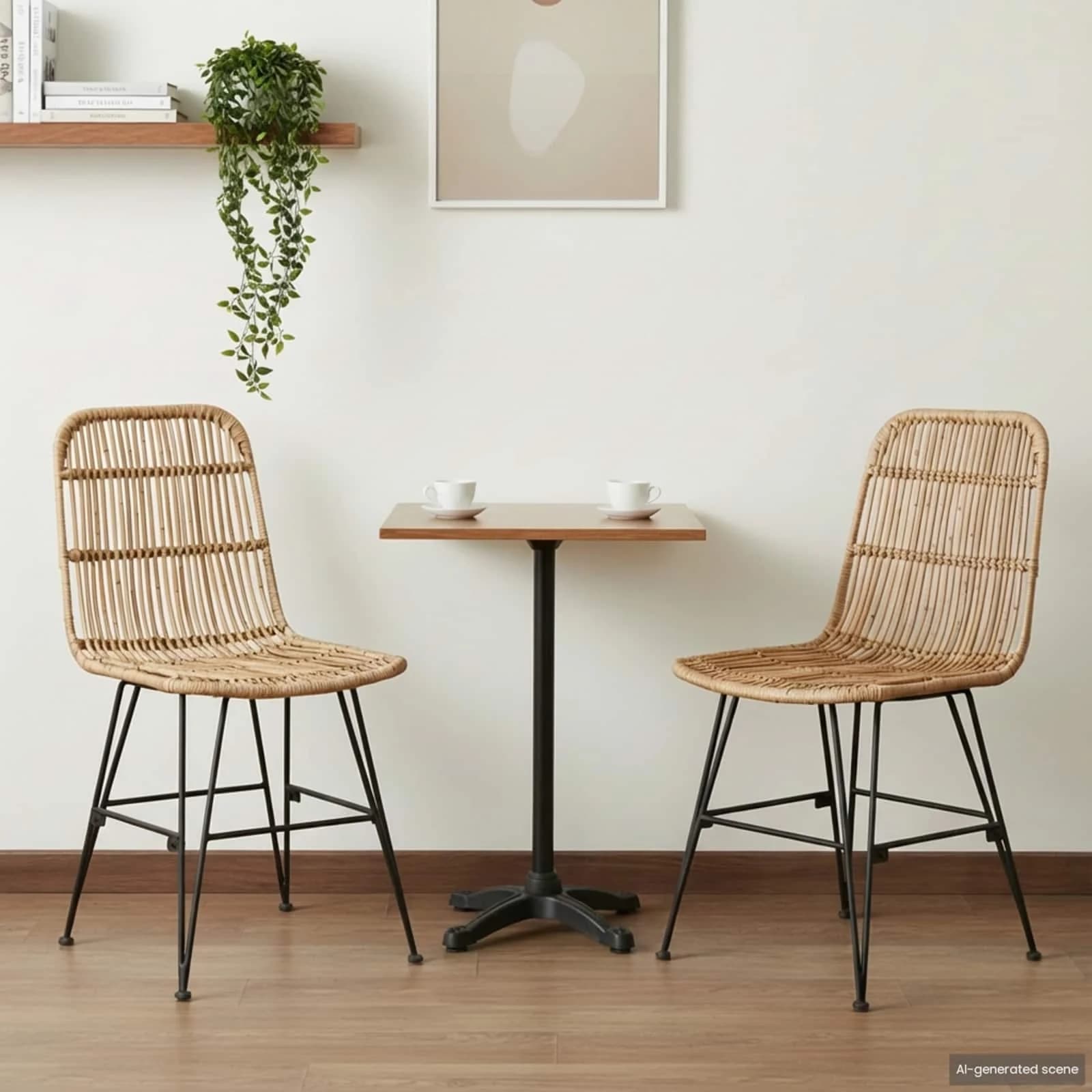 Jedilna stolica 2 kos Rattan in jeklo Naravna 41 x 55 x 85 cm