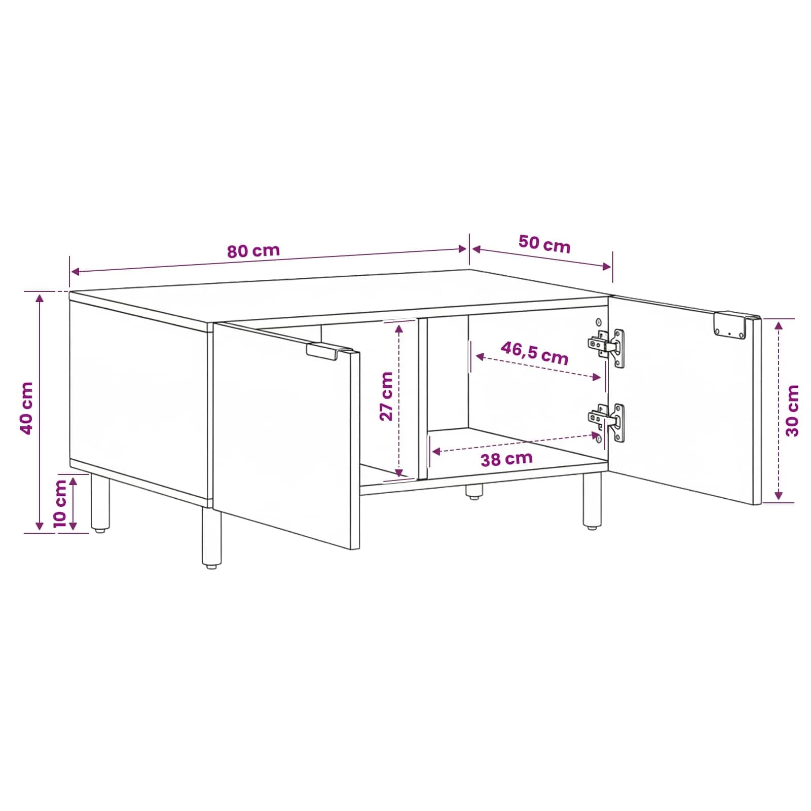 Klubska miza Bela 80 x 50 x 40 cm Masiven les manga - slika 11