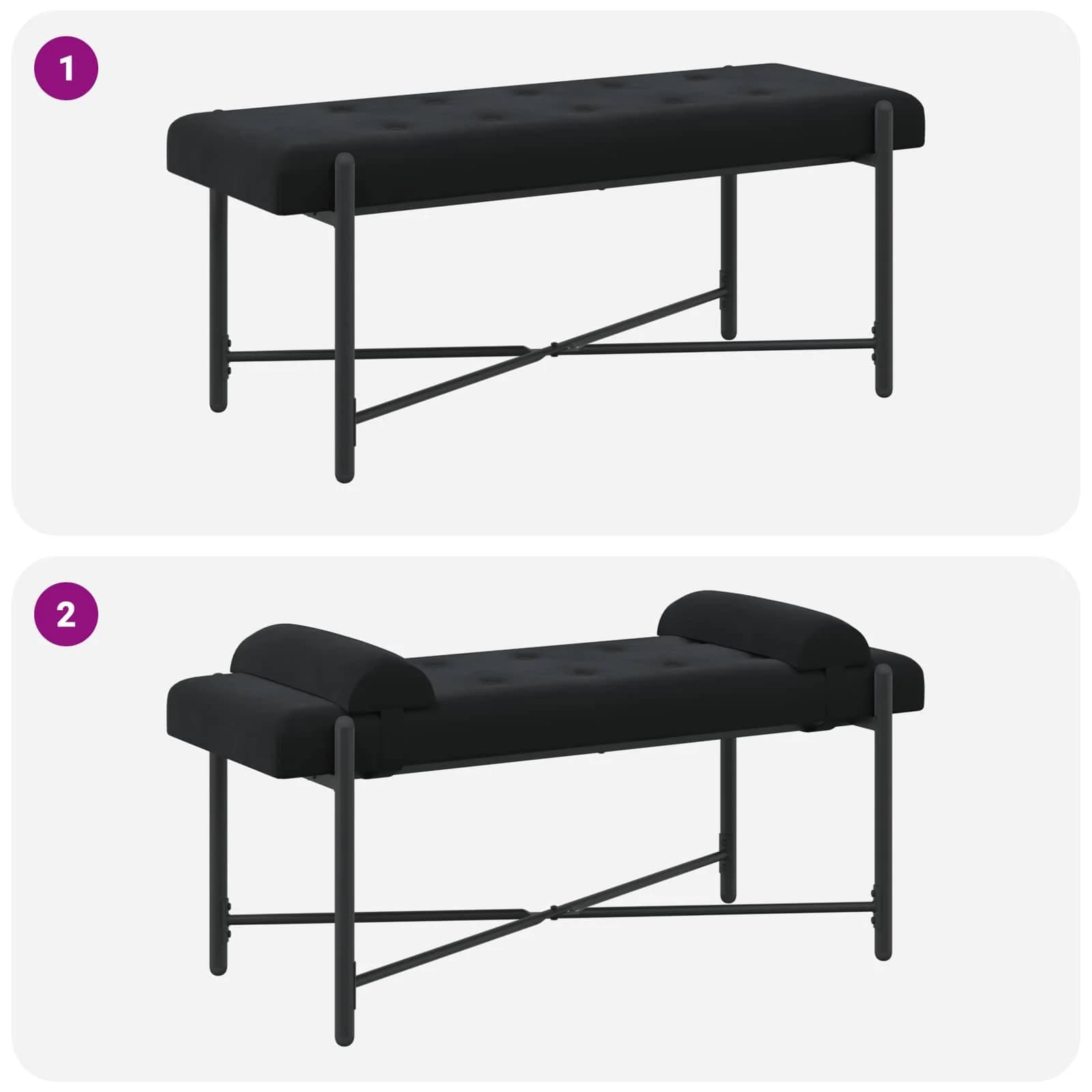 Klubska klop z gumbi in vzglavniki Črna 110 x 40 x 46 cm Žamet - slika 9