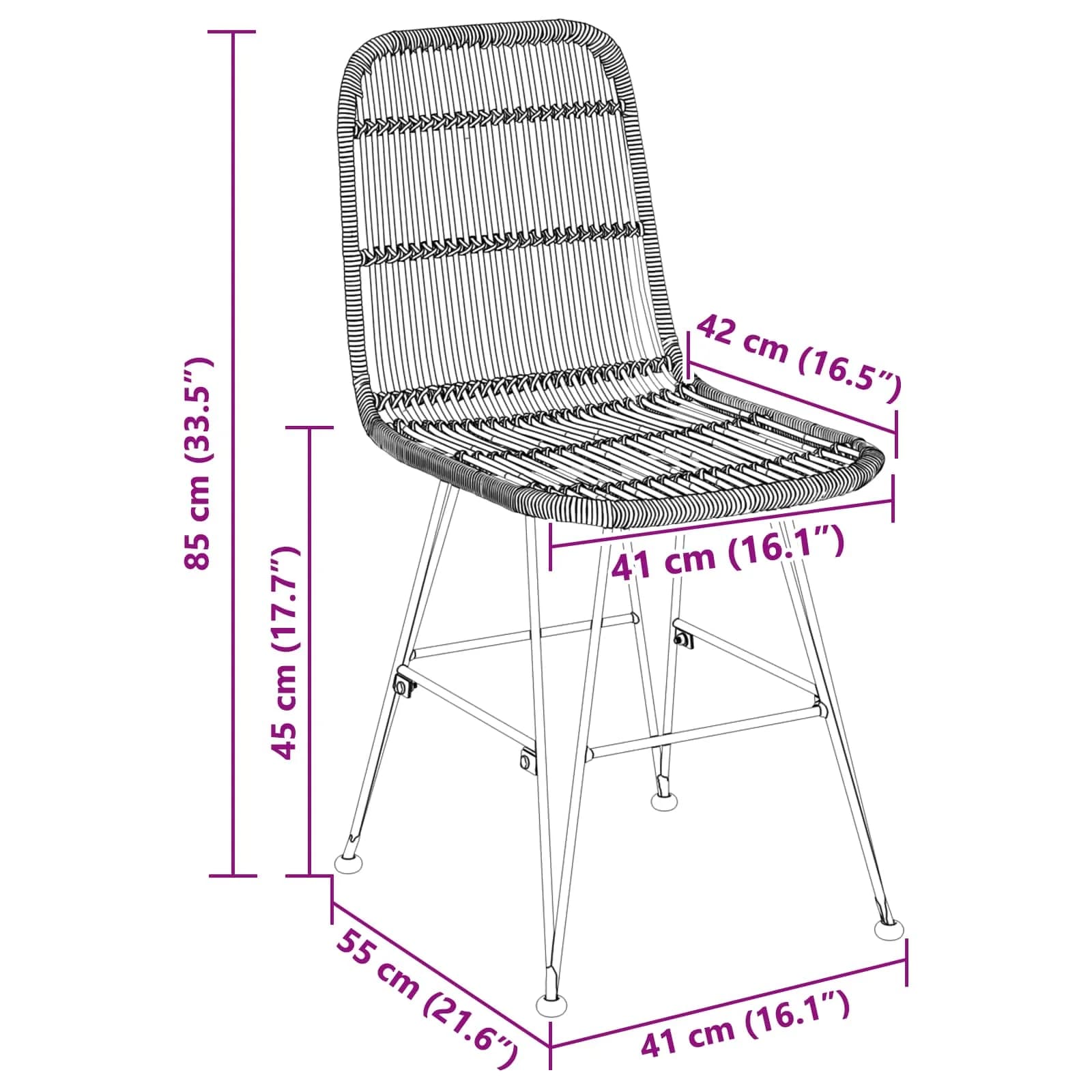 Jedilna stolica 2 kos Rattan in jeklo Naravna 41 x 55 x 85 cm - slika 10