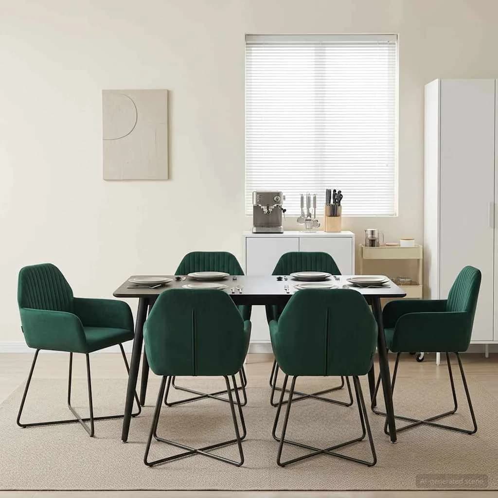 Jedilni stoli 6 kos Žamet Temno zelena 55 x 50 x 84 cm