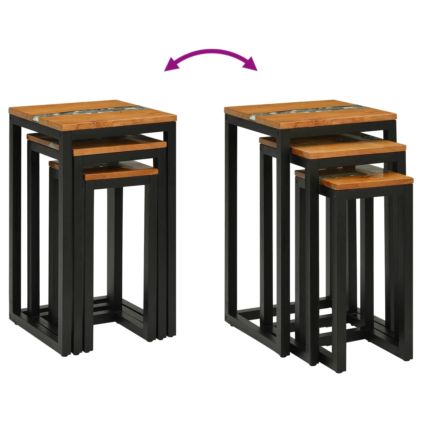 Nesting miza 3 kos Rjava Trden tikov les - slika 8