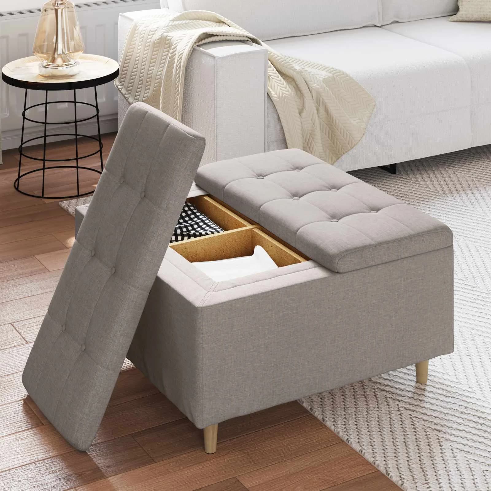 Shranjevalna tabureta z blazino Taupe 80 x 80 x 45 cm blago - slika 4