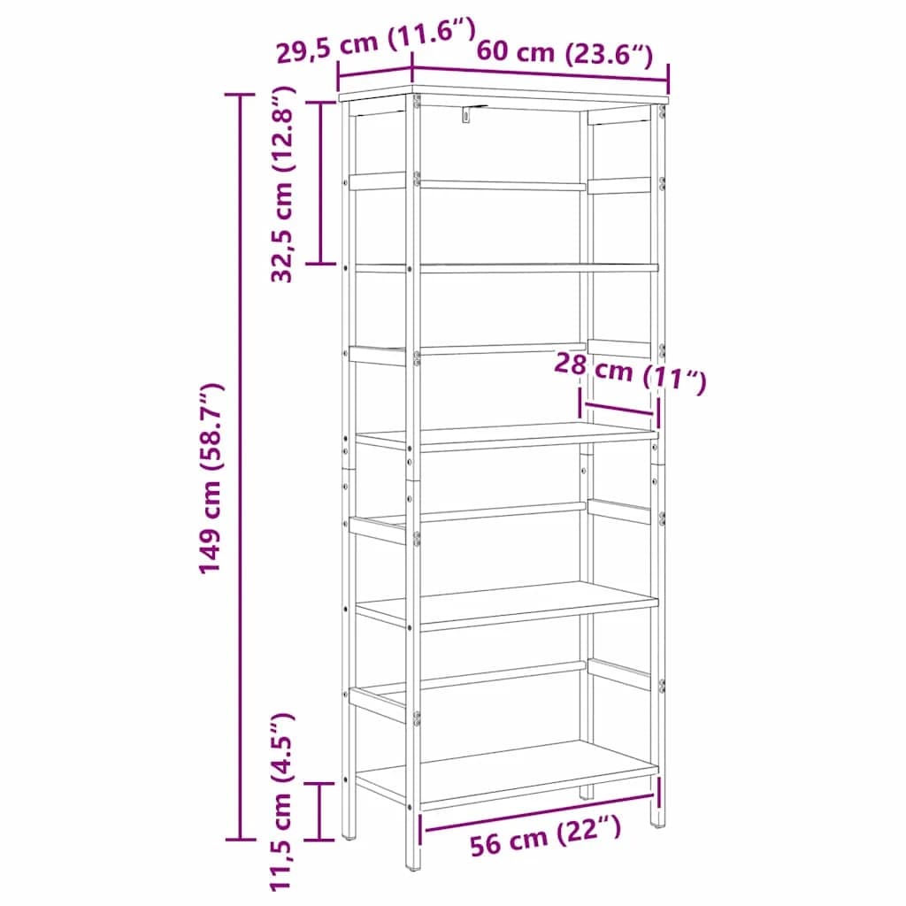 Knjižna polica 4 nivojev 60 x 29,5 x 149 cm Inženirski les - slika 12