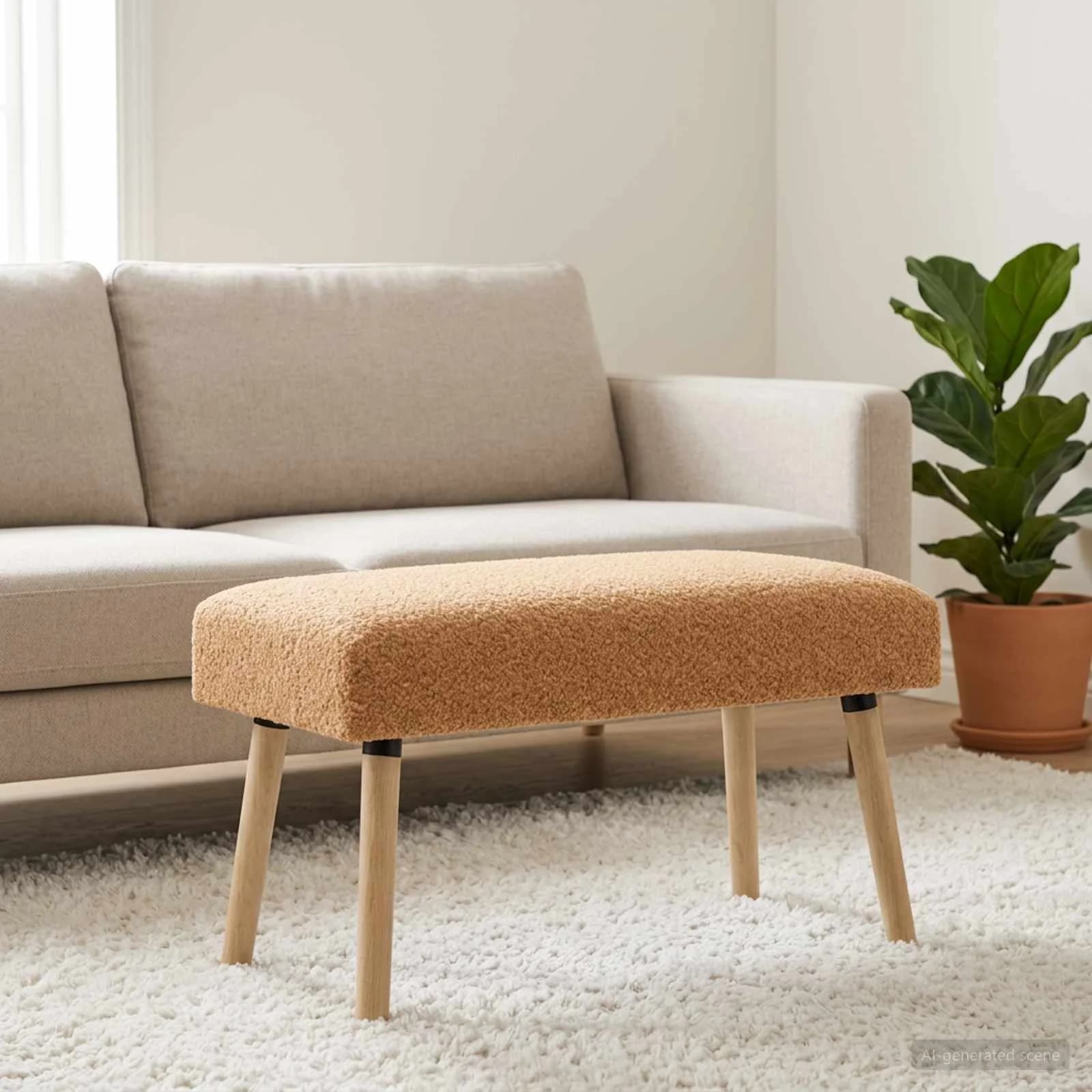 klop Enobarvno Bež 80 x 40 x 46 cm Bouclé - slika 4