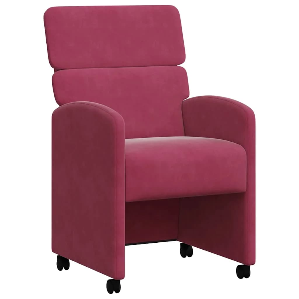 Jedilni stoli s kolesi 2 kos Žamet vinsko rdeča 58 x 65 x 98 cm - slika 2