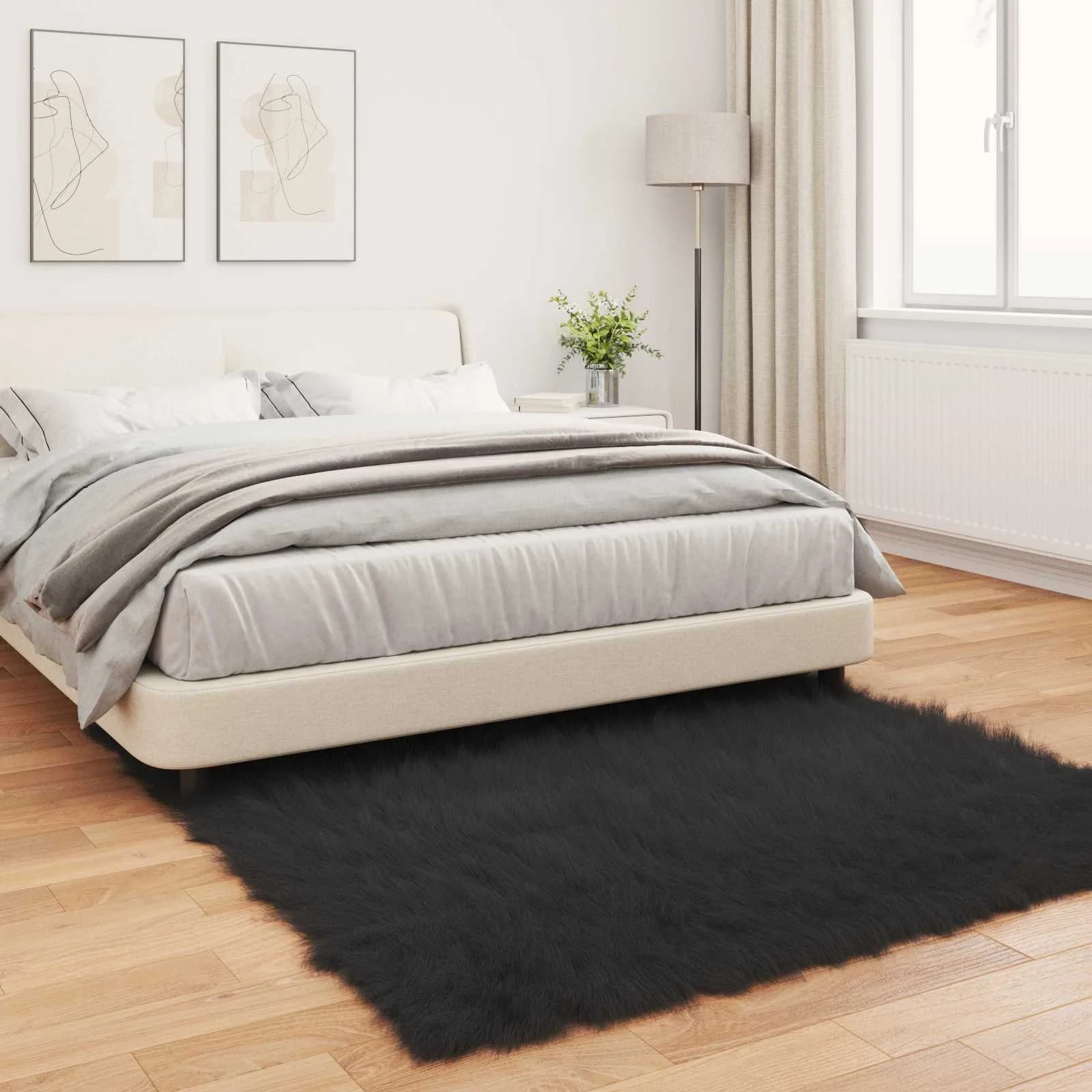 Preproga iz umetnega ovčjega krzna TAFALLA Črna 120 x 120 cm - slika 4