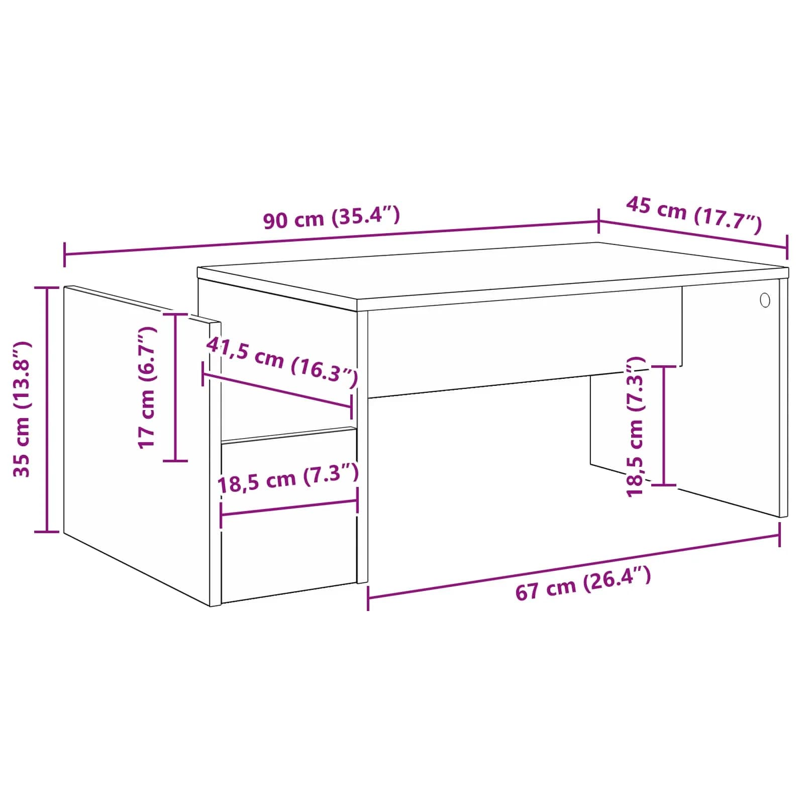 Klubska miza Siva Sonoma 90 x 45 x 35 cm Inženirski les - slika 11